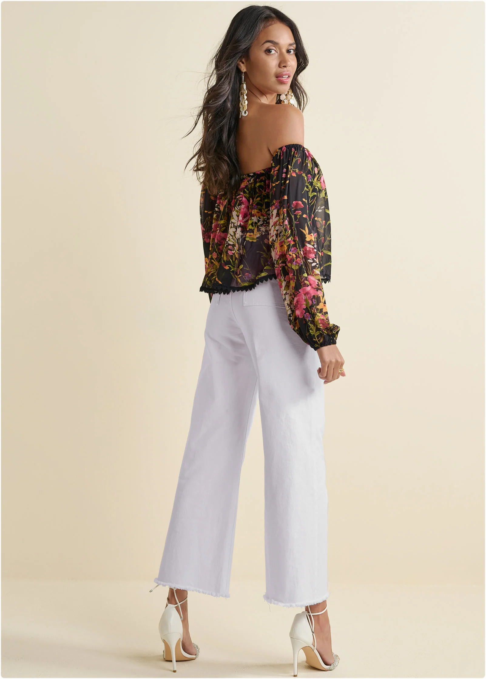 Off-the-shoulder floral top - Black Multi