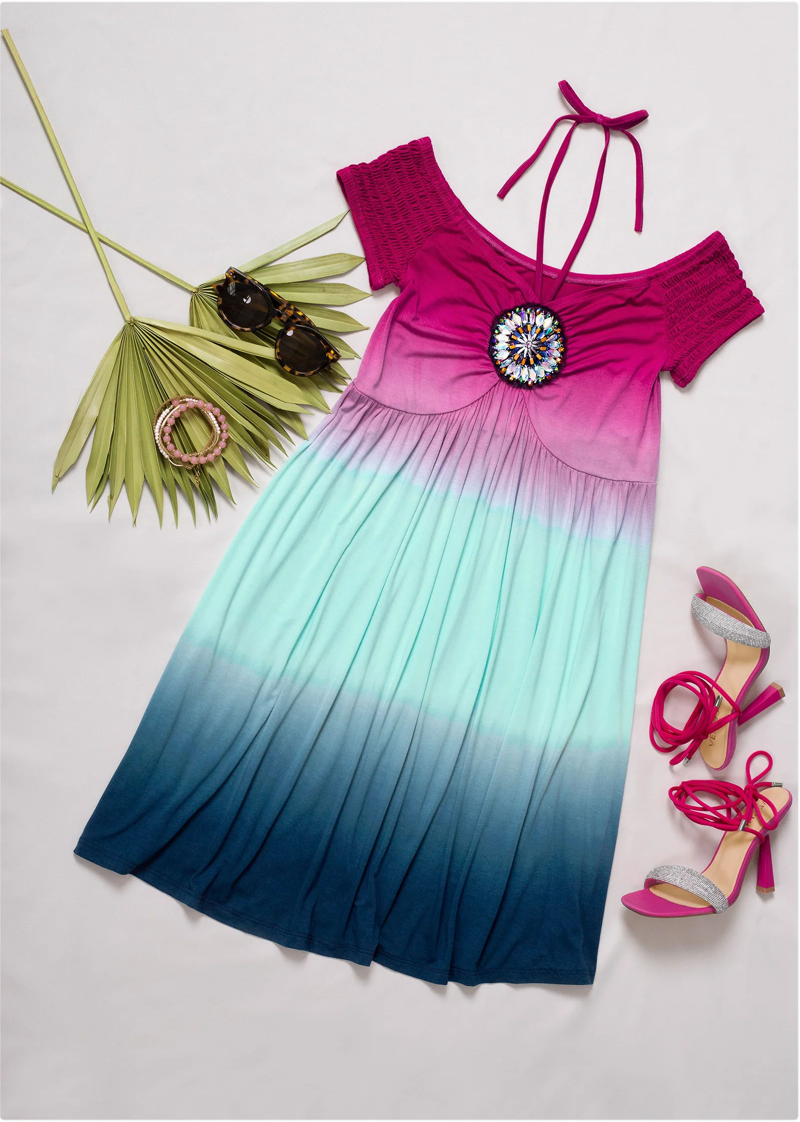 Embellished ombre dress - Blue & Pink