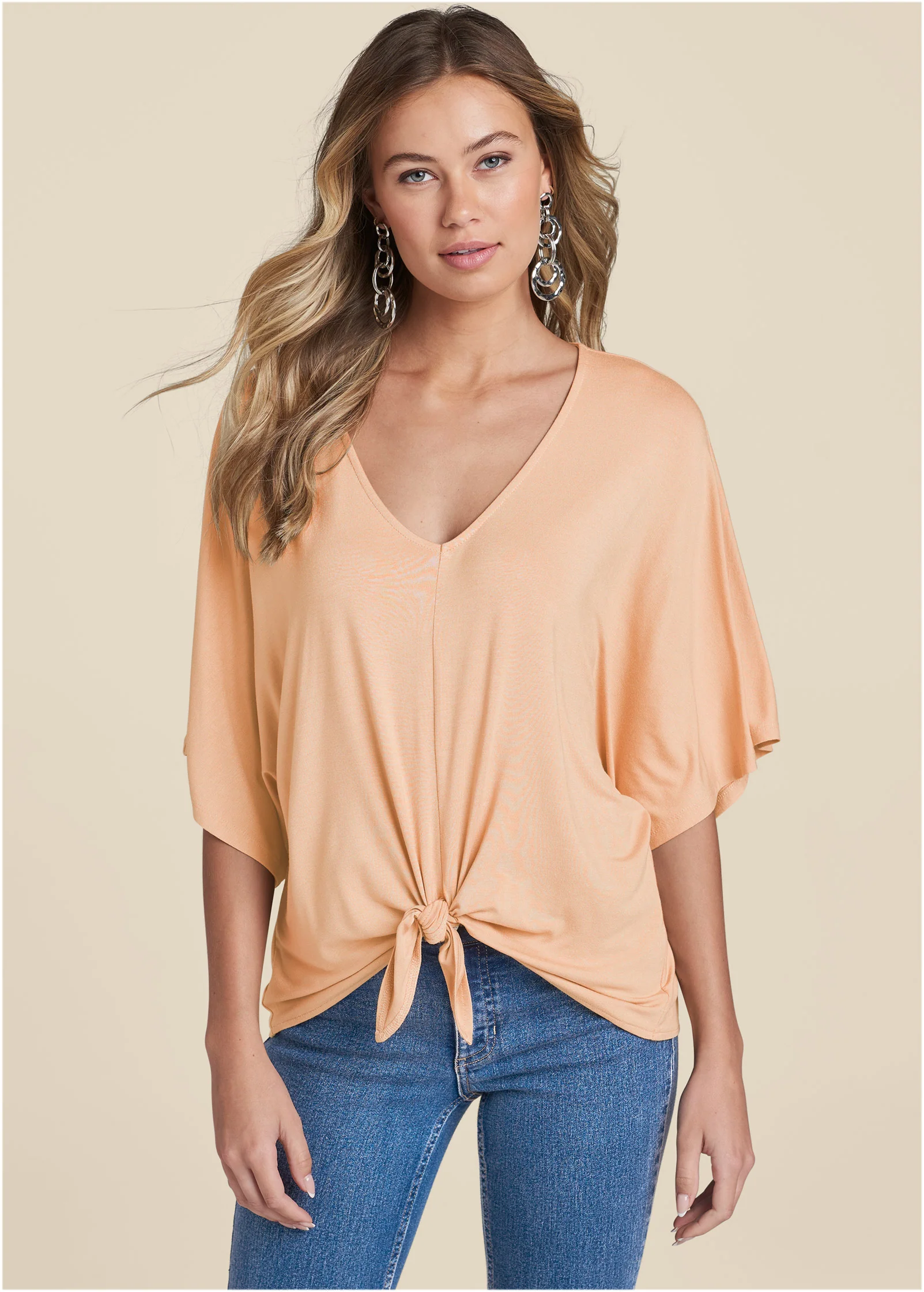 Knot twist V-neck tee - Blush