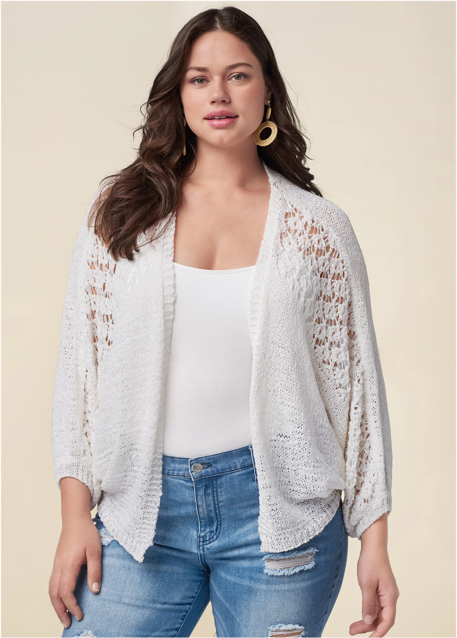 Open knit cocoon cardigan - White