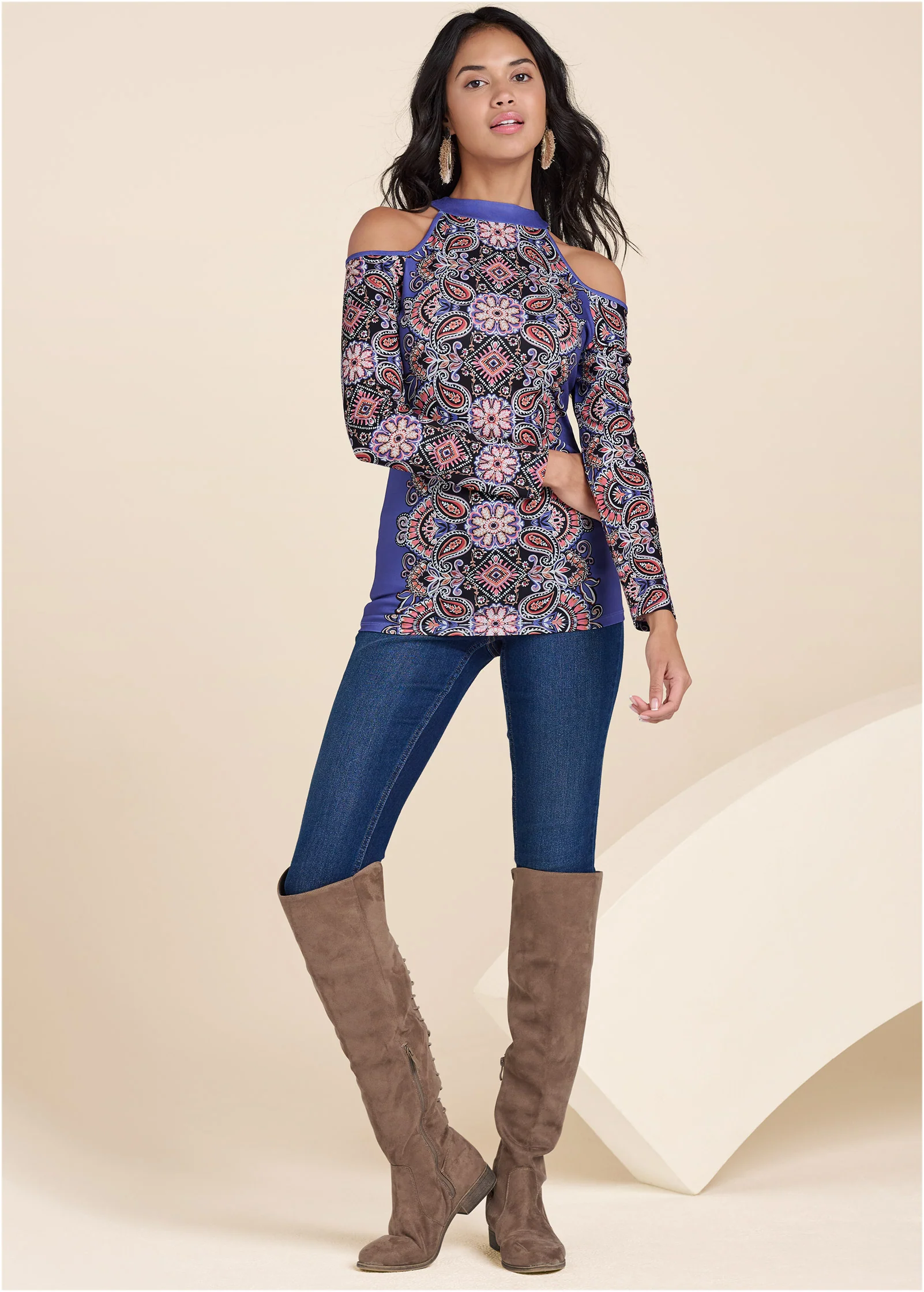 Paisley cold-shoulder top - Blue Multi