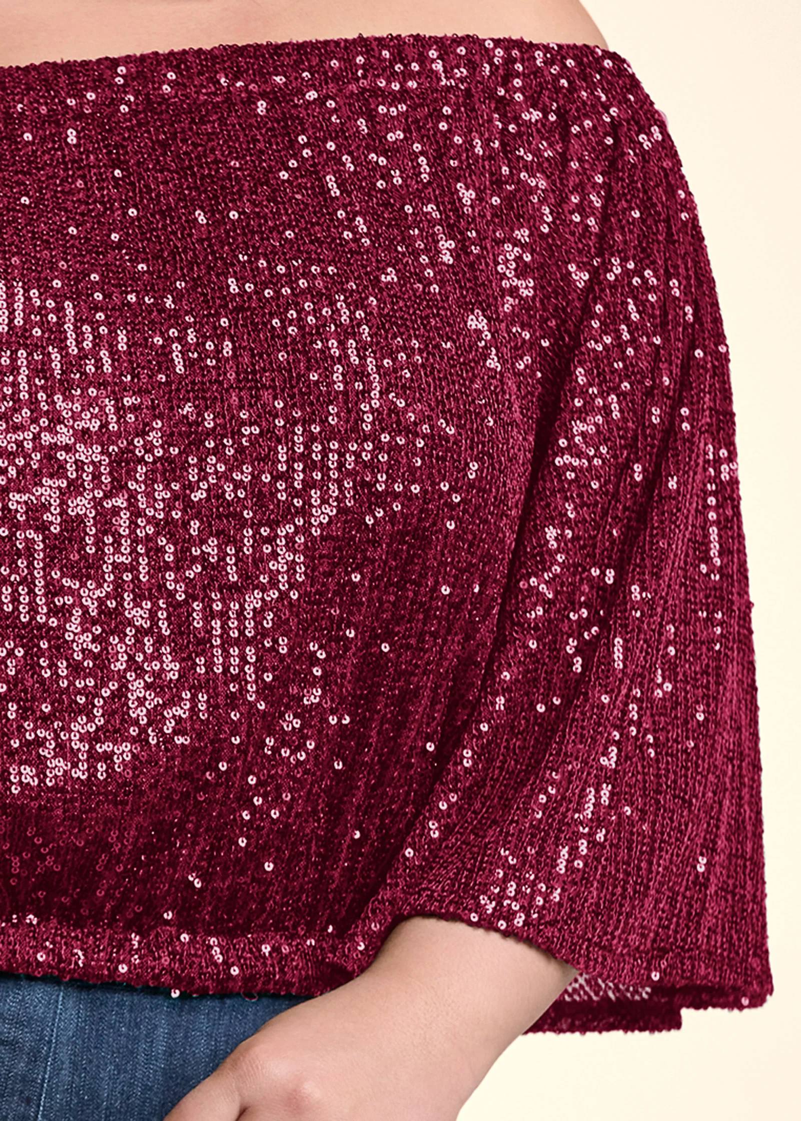 Off-the-shoulder sequin top - Wine