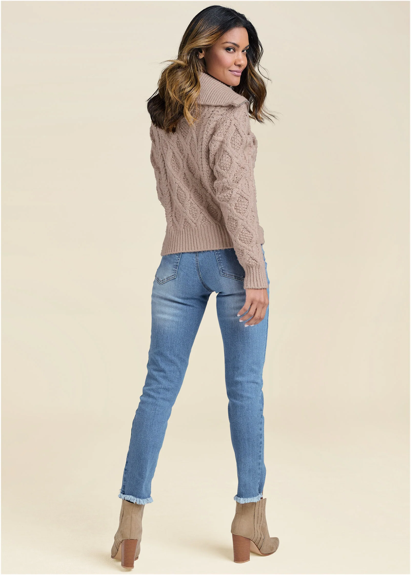 Knit zip sweater - Taupe