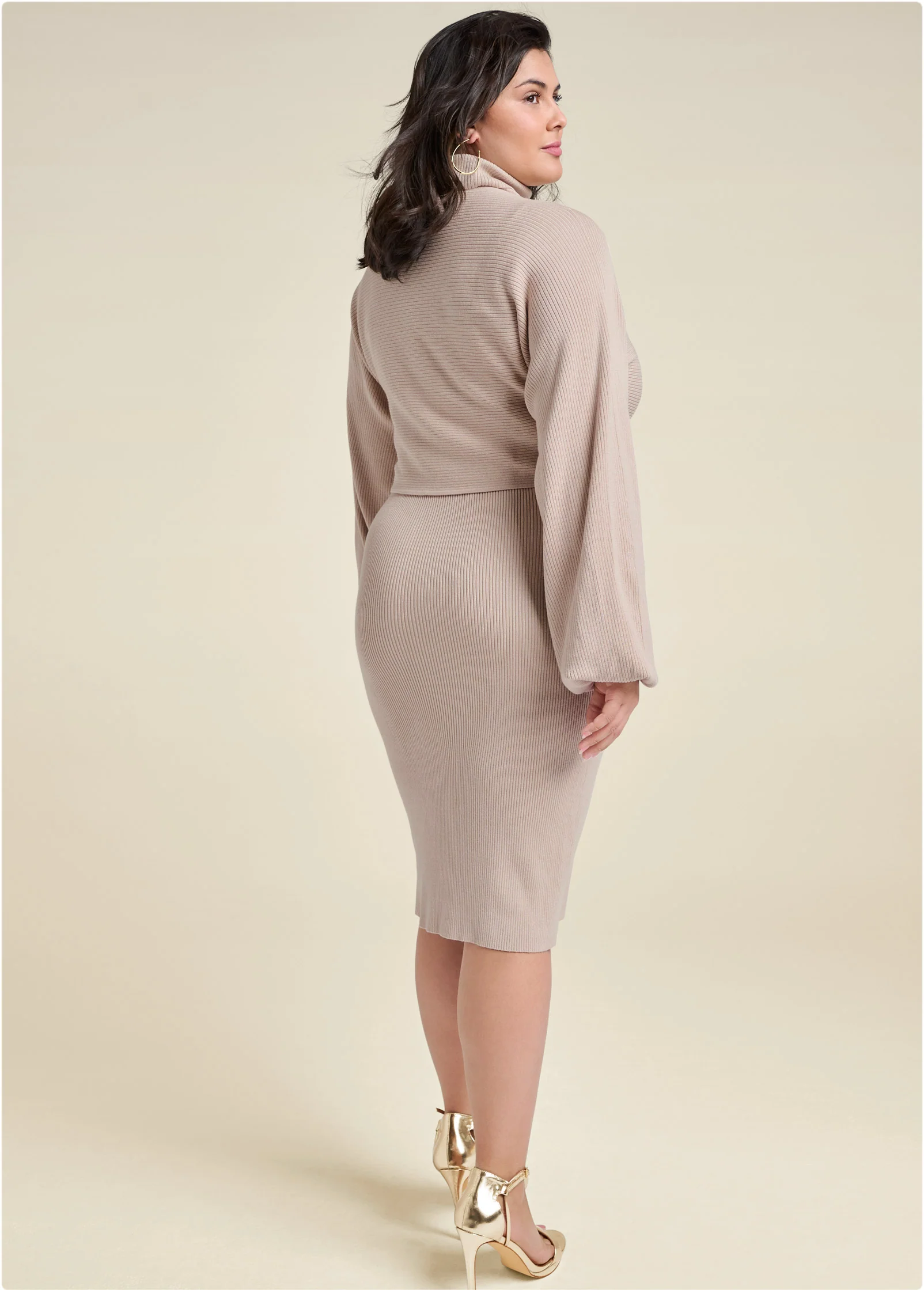 Shrug detail sweater dress  - Taupe