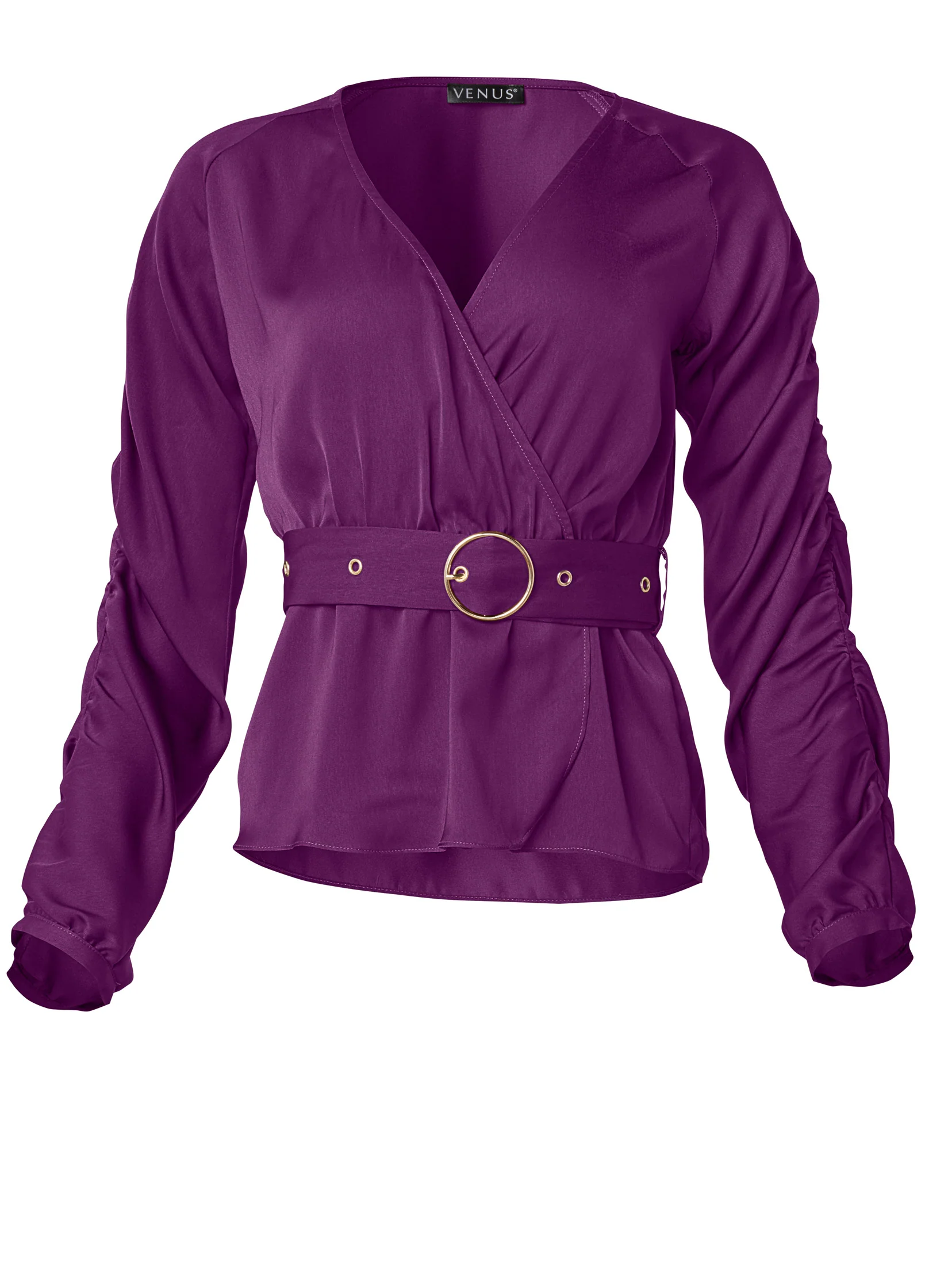 V-neck belted top - Purple