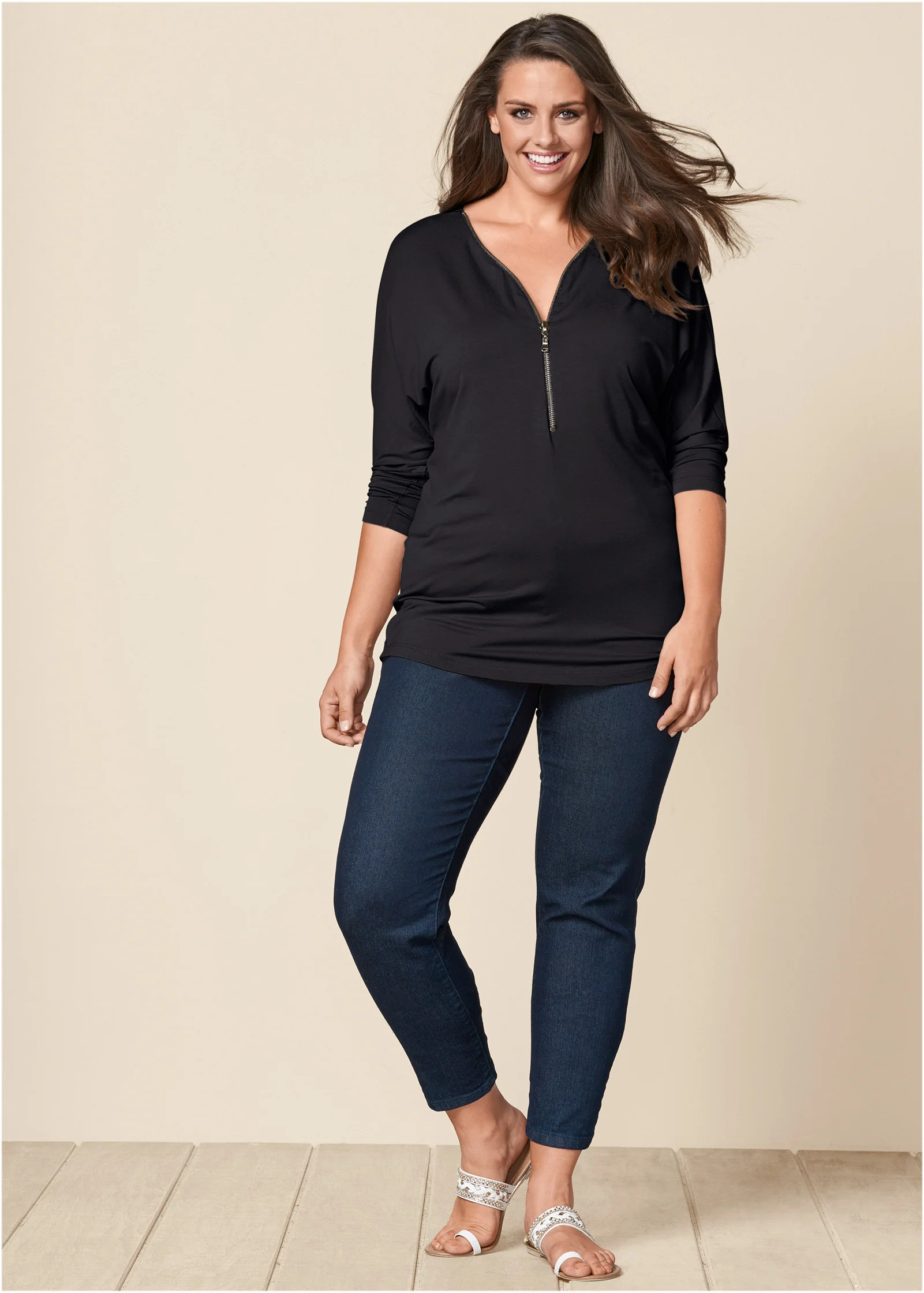 Zip detail top - Black