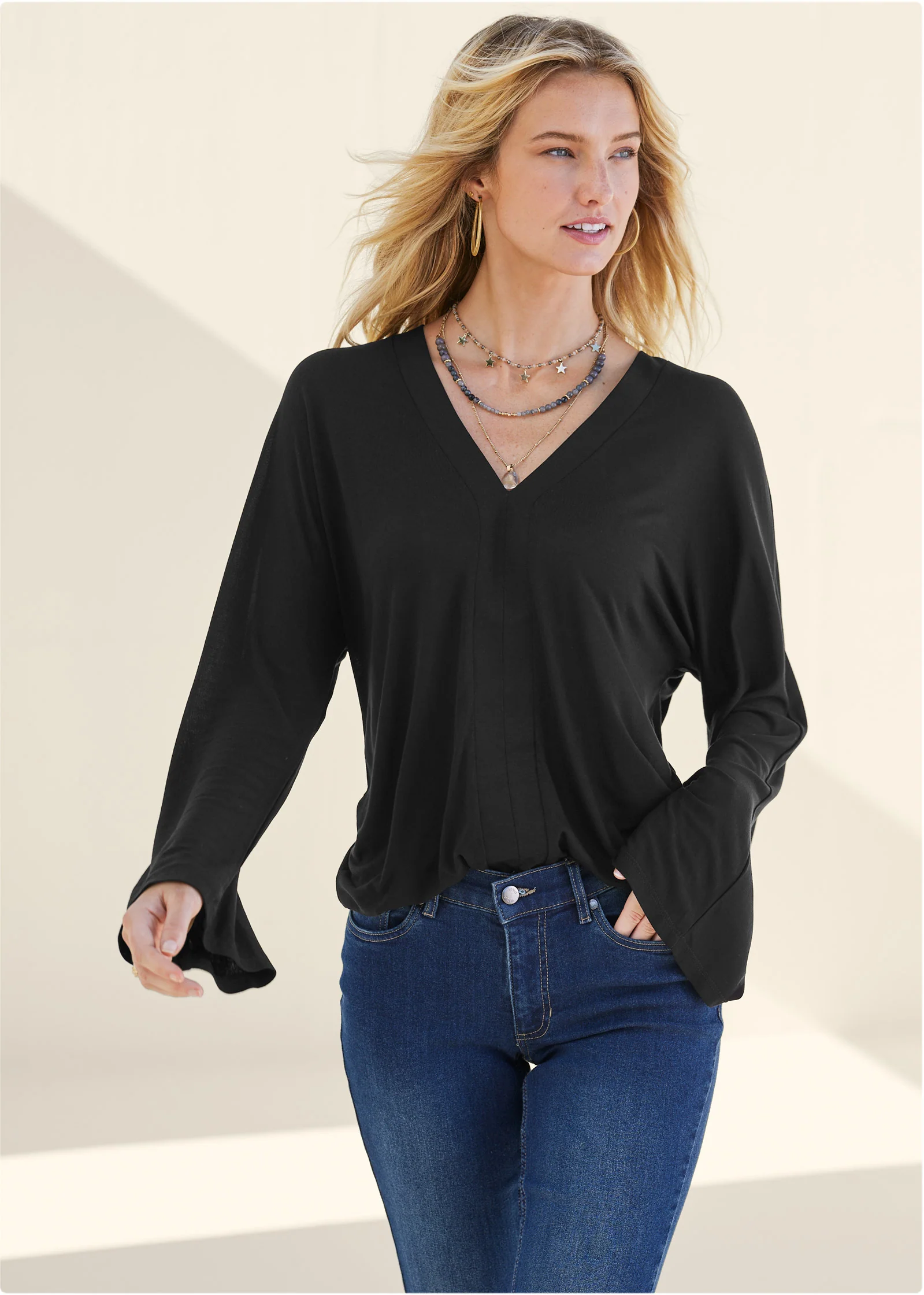 Banded hem top - Black