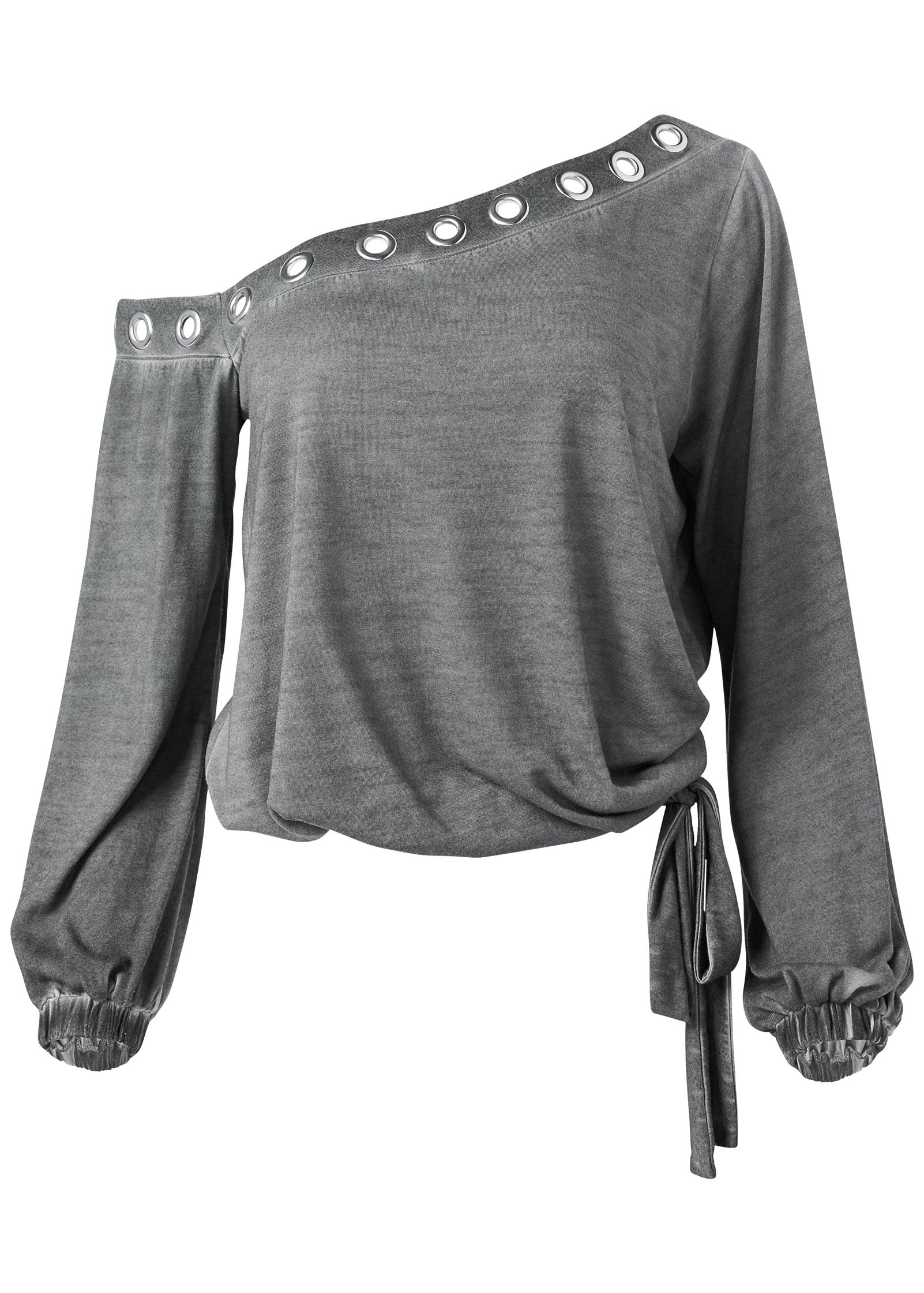 One-shoulder grommet top - Grey