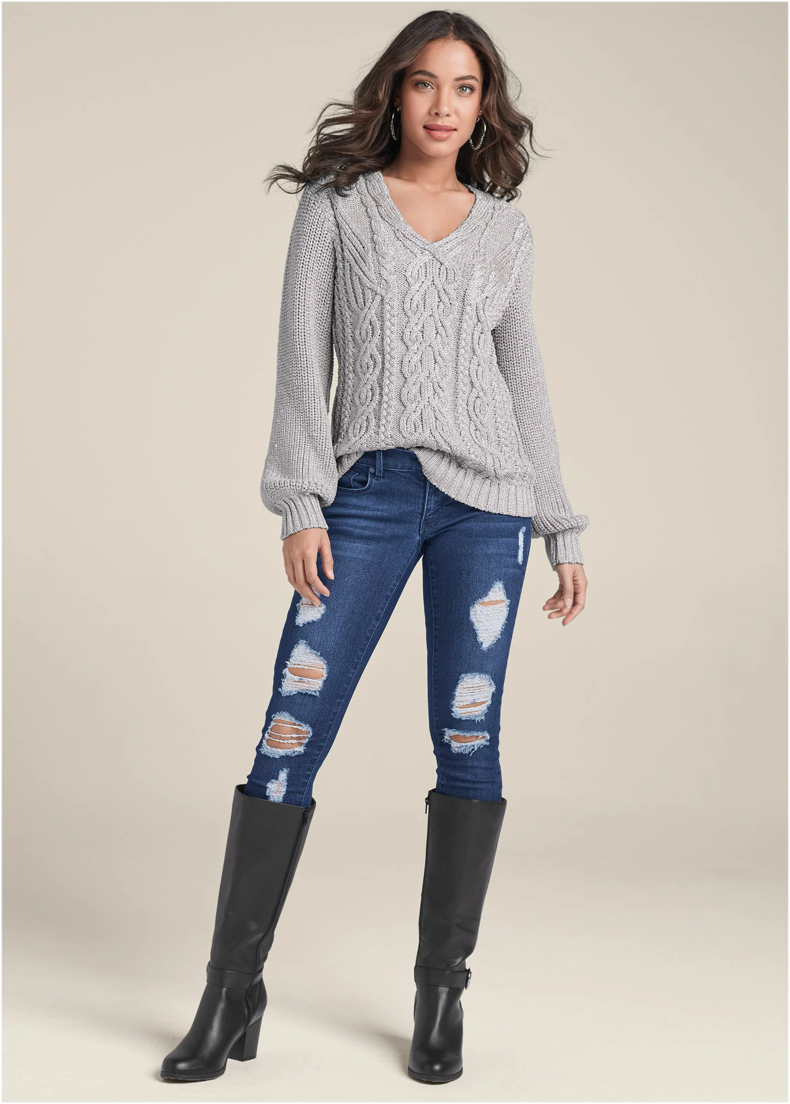 Lurex cable knit sweater - silver