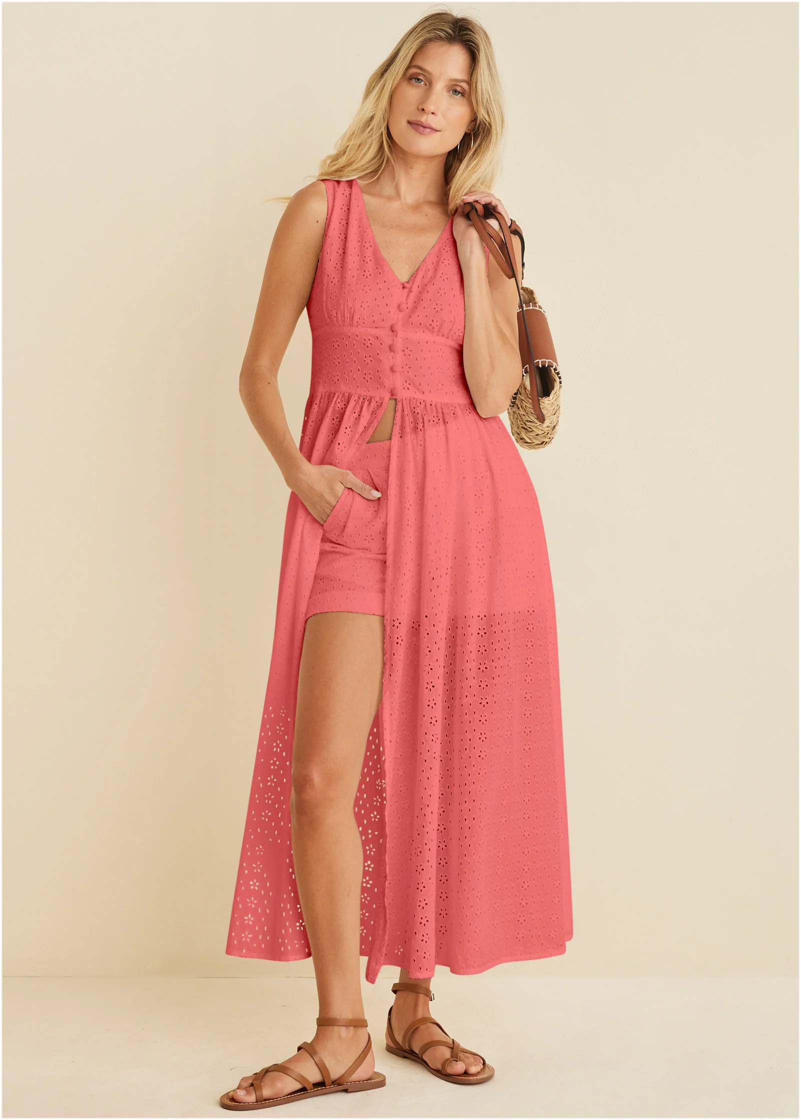 Eyelet maxi top - Coral