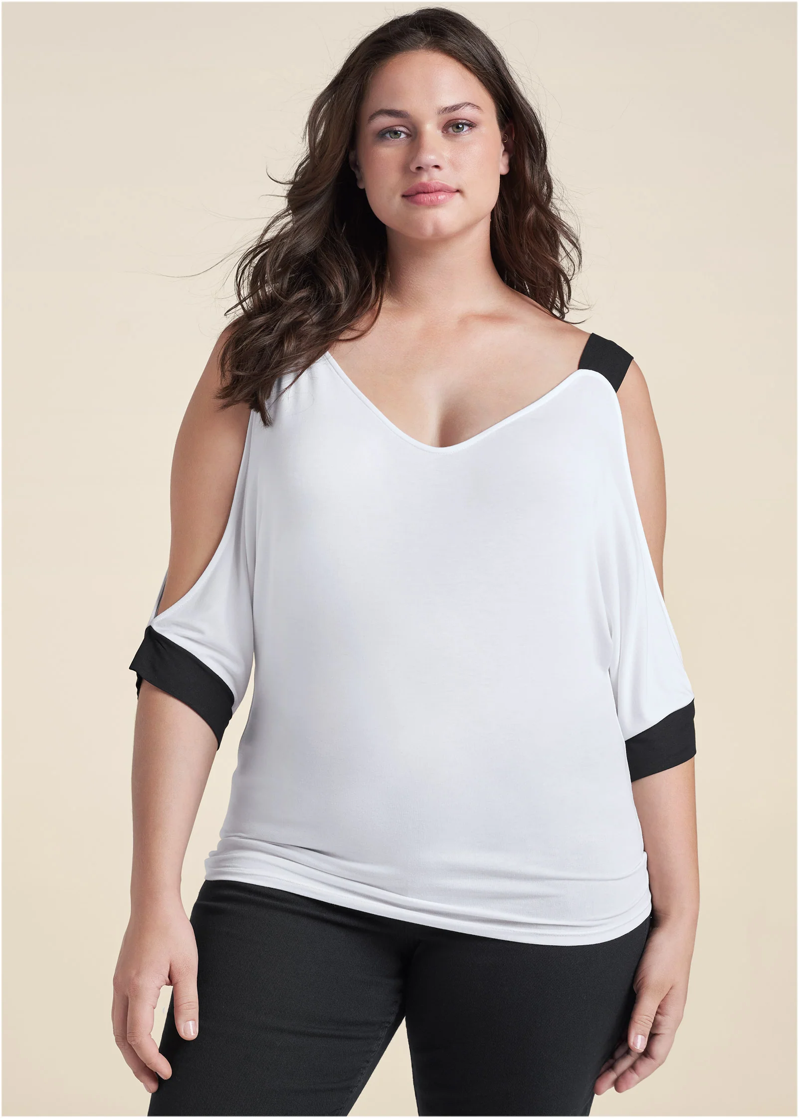 Cold sholder color block top - White & Black