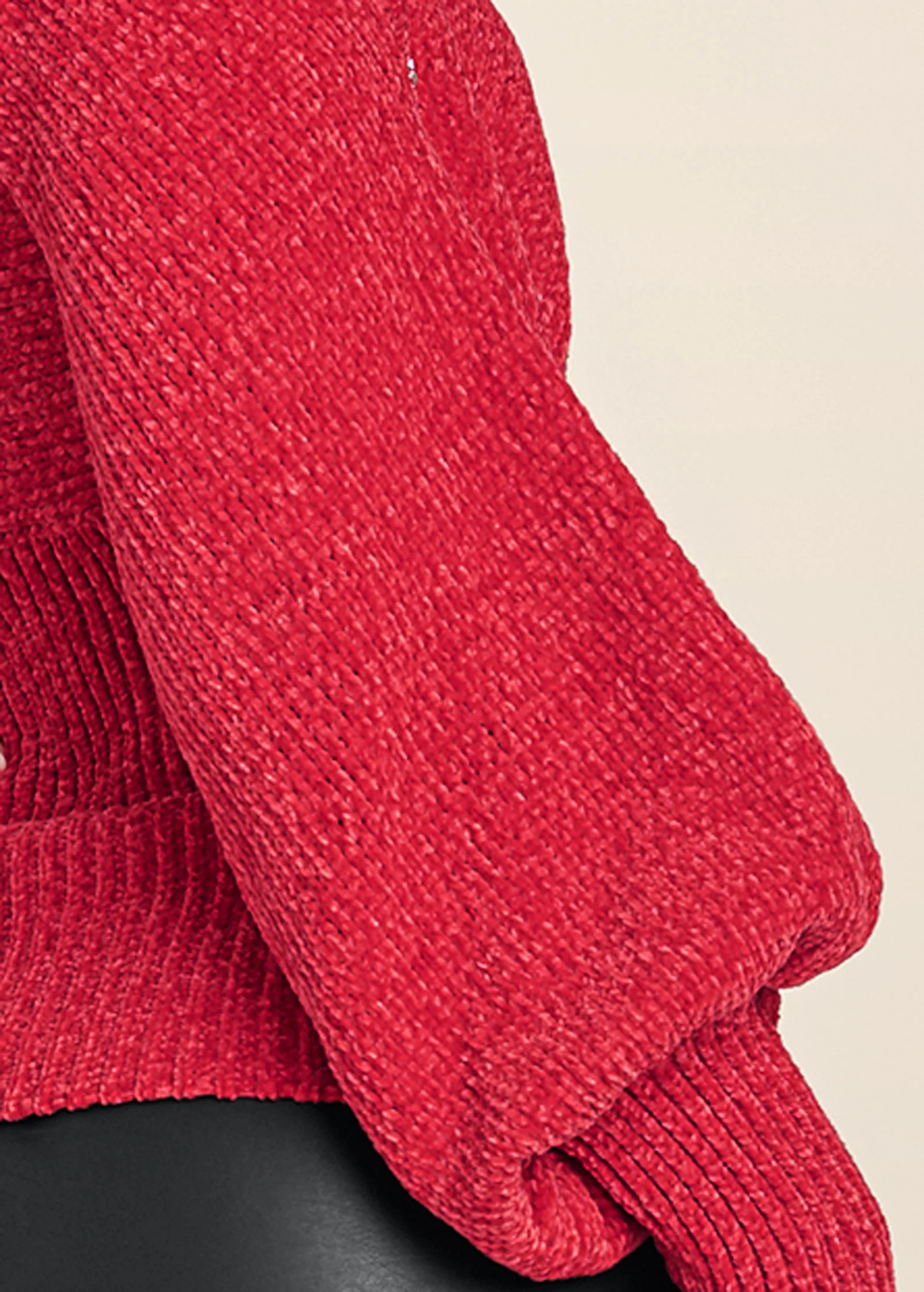 Jeweled Chenille cold shoulder sweater - Red