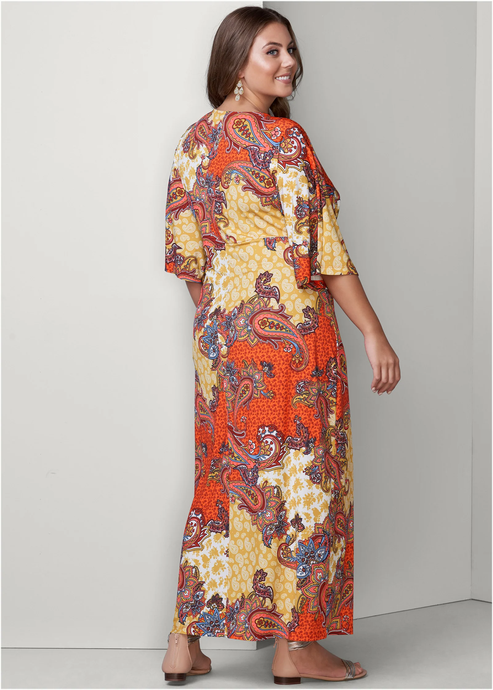 Twist front maxi dress - Orange Multi