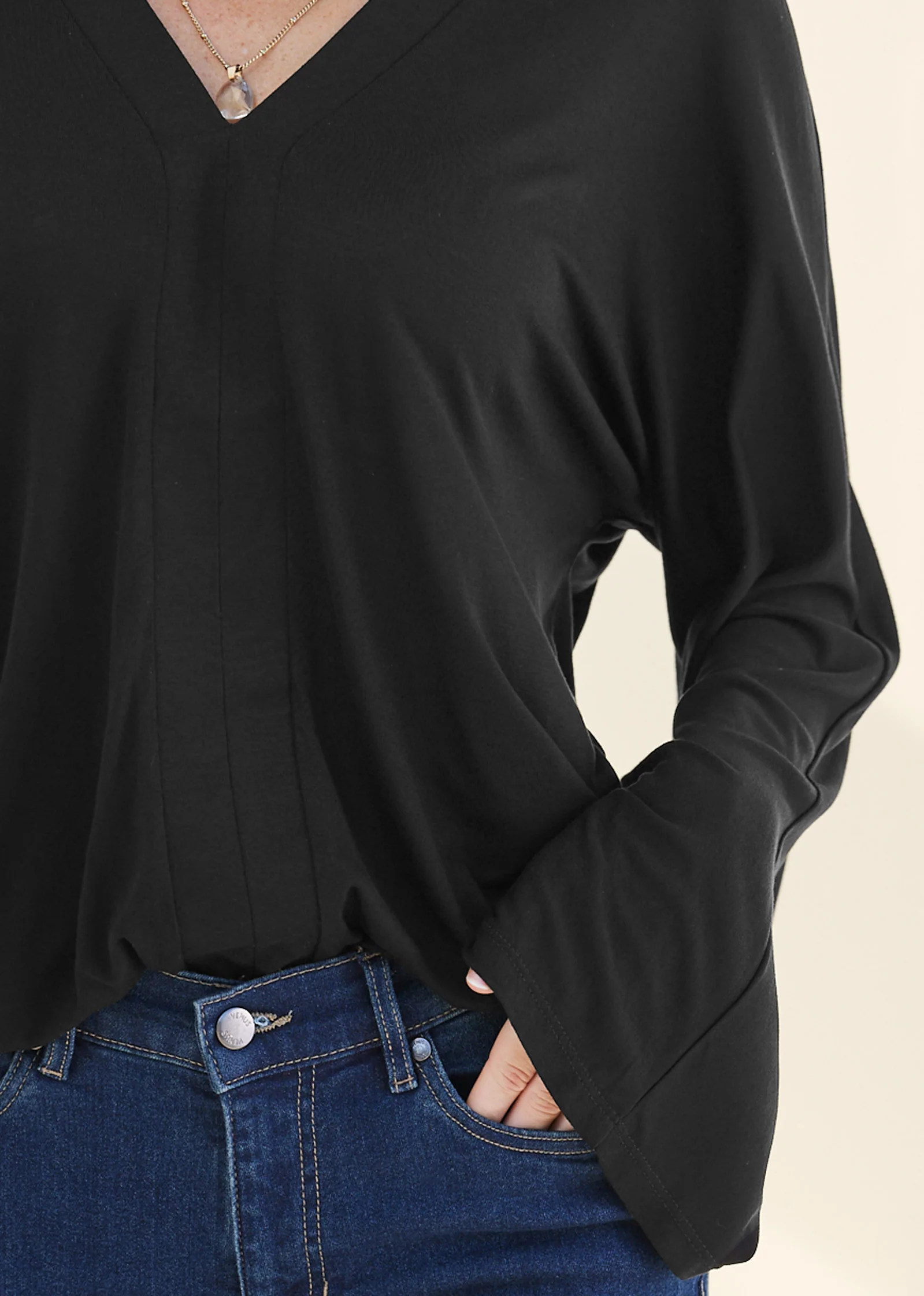 Banded hem top - Black