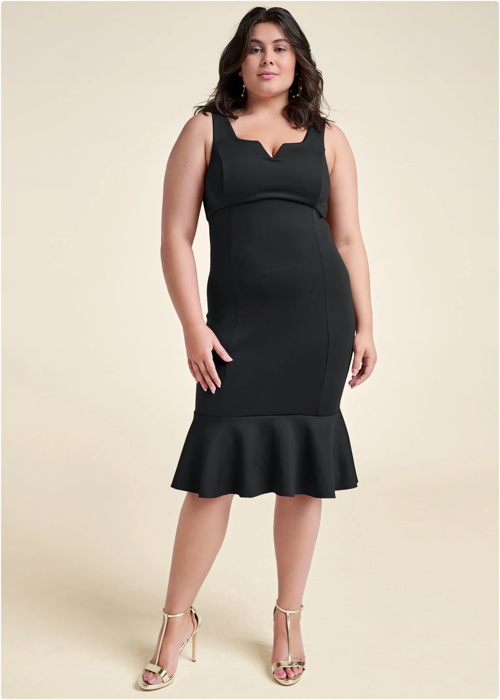 Sleeveless peplum midi dress - Black