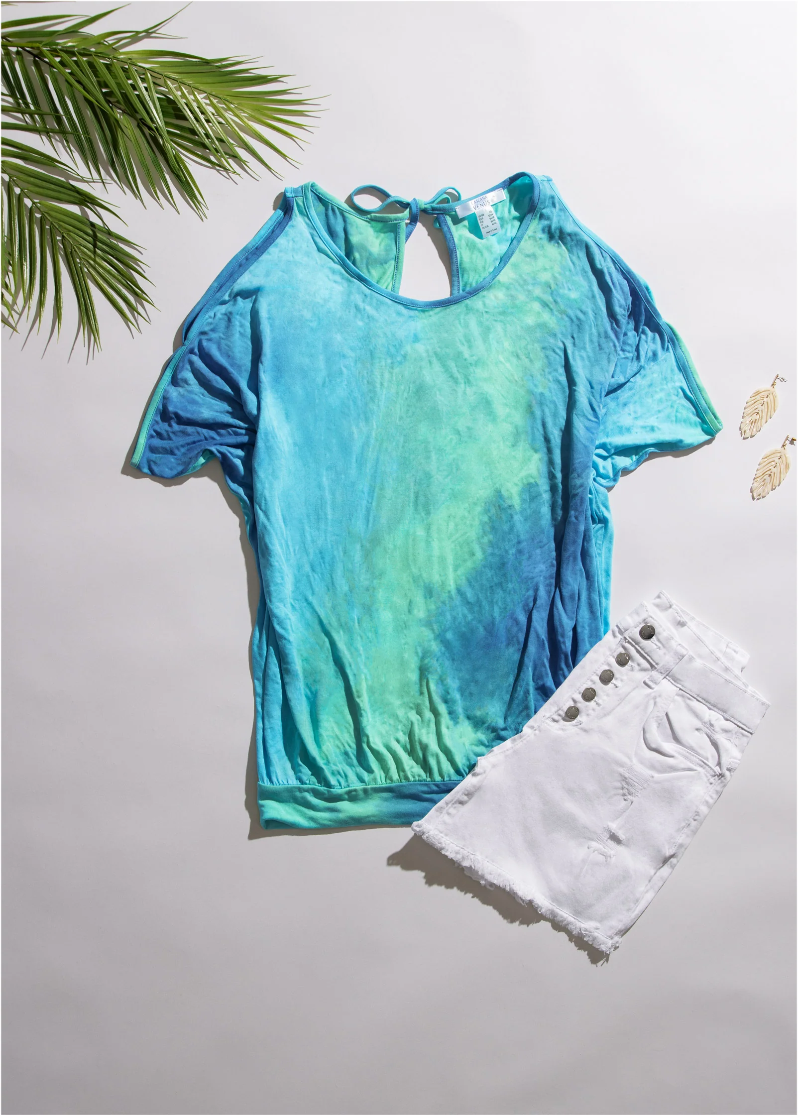 Tie dye cold-shoulder top - Blue Multi