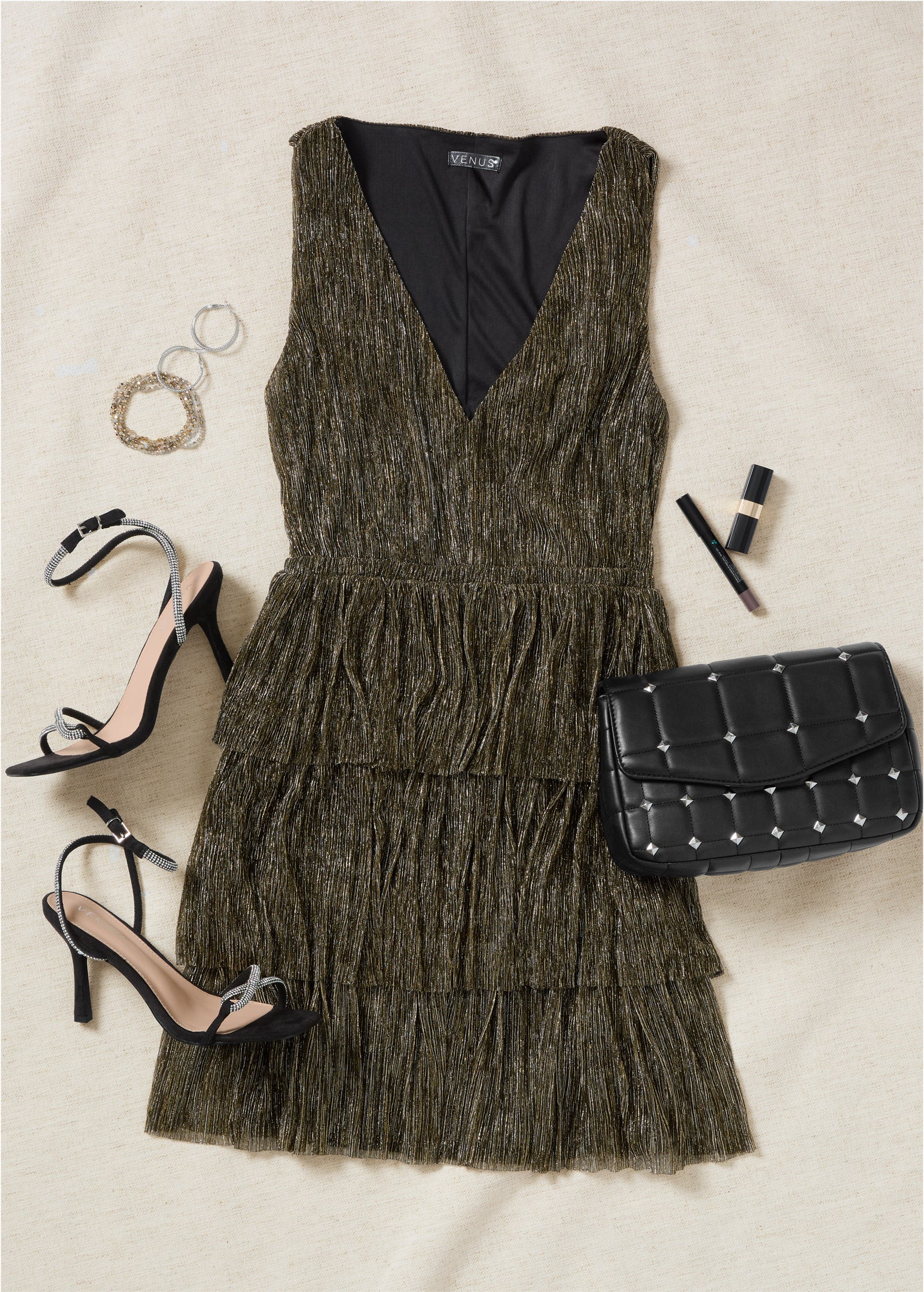 Plisse tiered mini dress - Black Multi