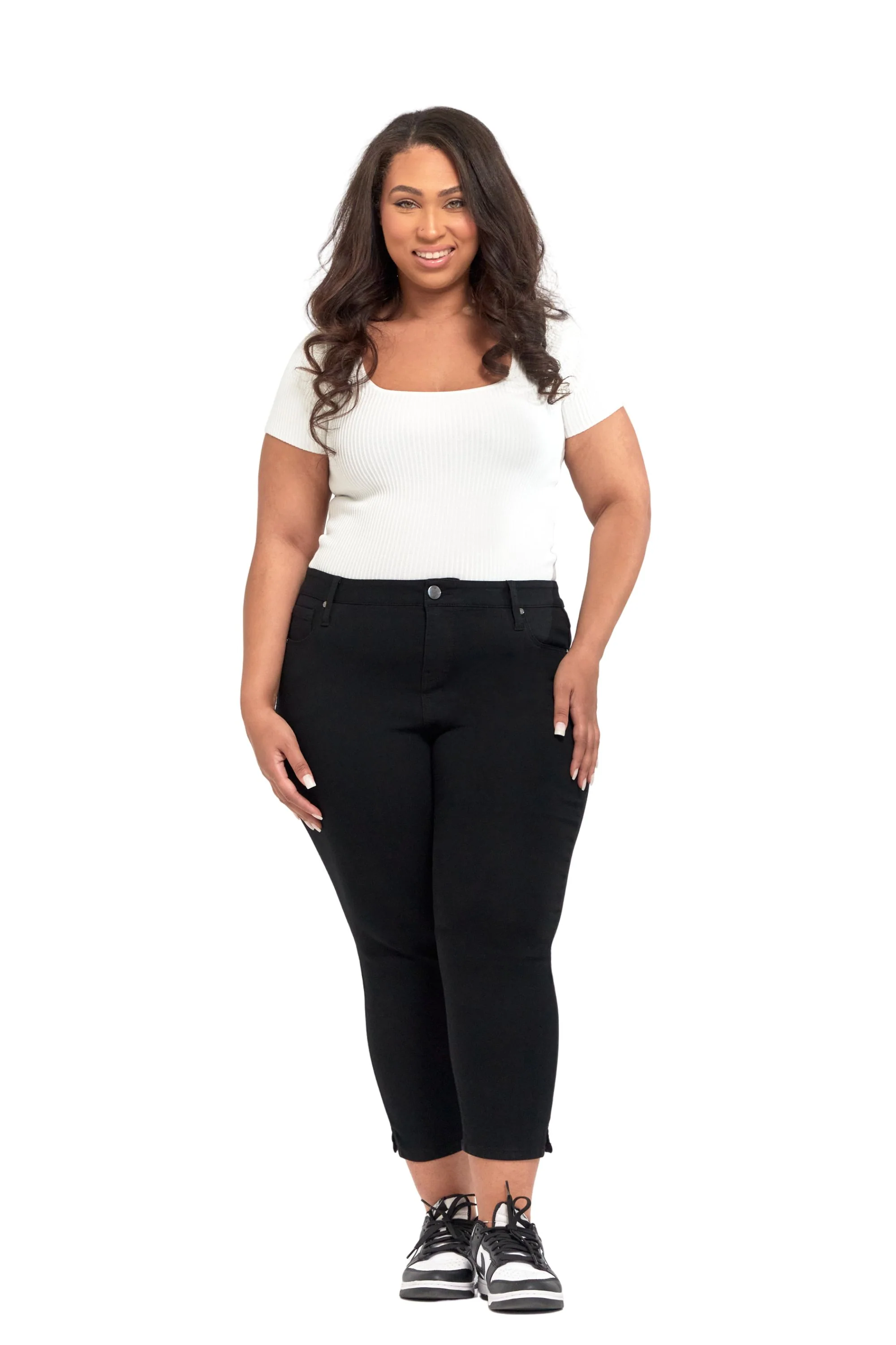 Plus Silk Capri with Side Slit in Black
