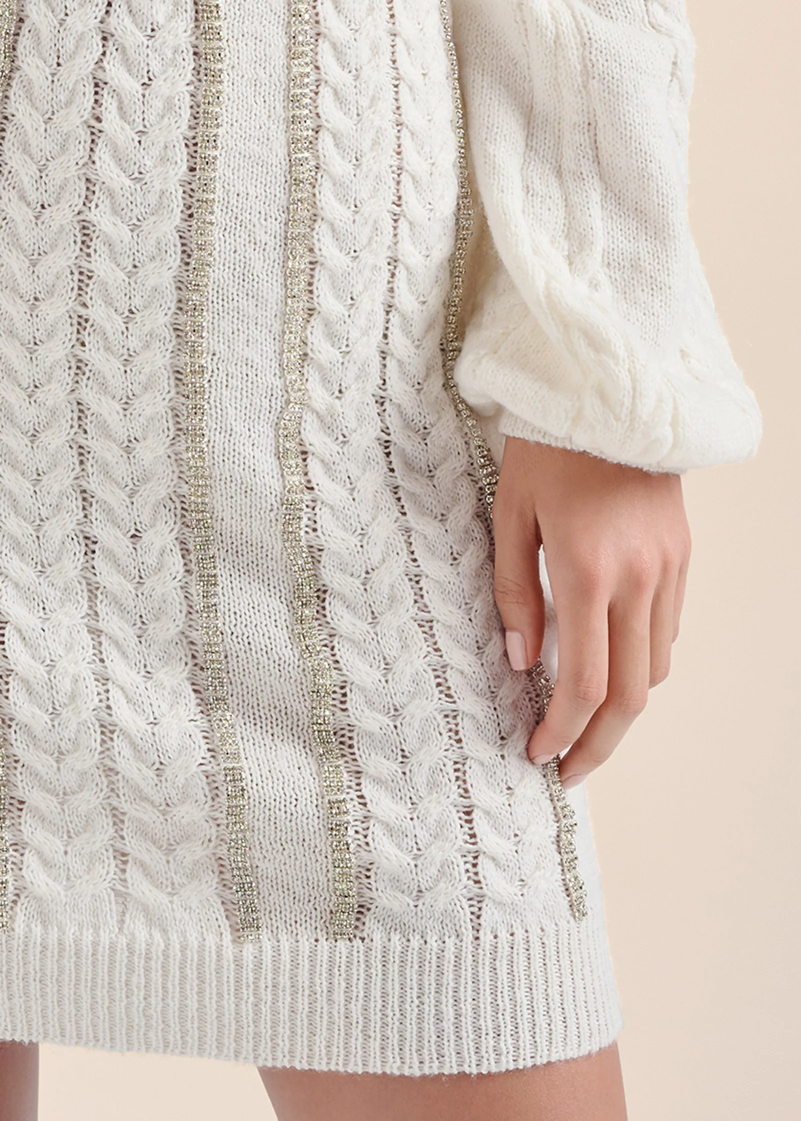 Rhinestone embellished sweater dress  - Off White