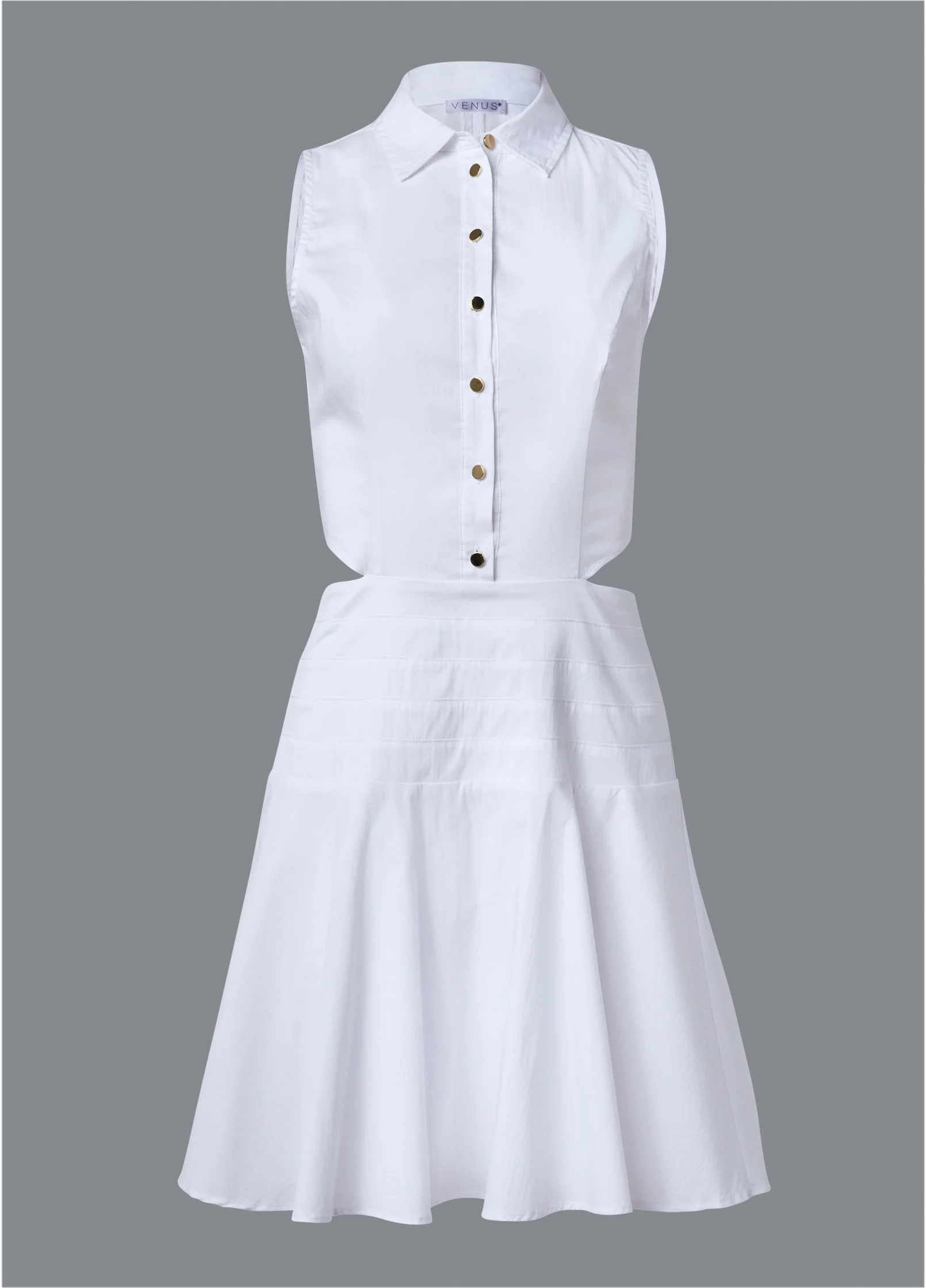 Cutout collared shirt dress  - White