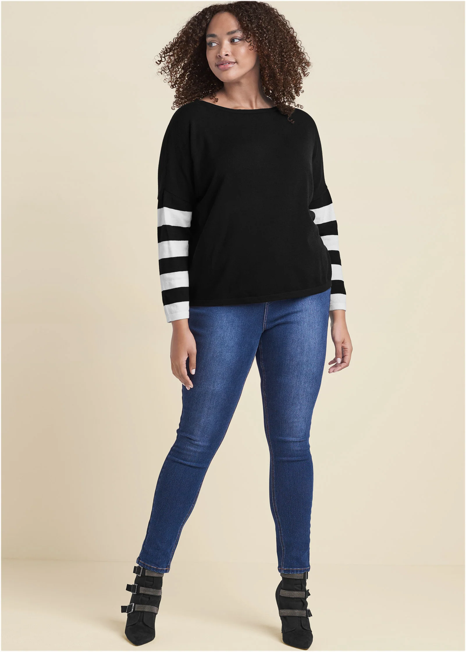 Stripe sleeve sweater - Black & White