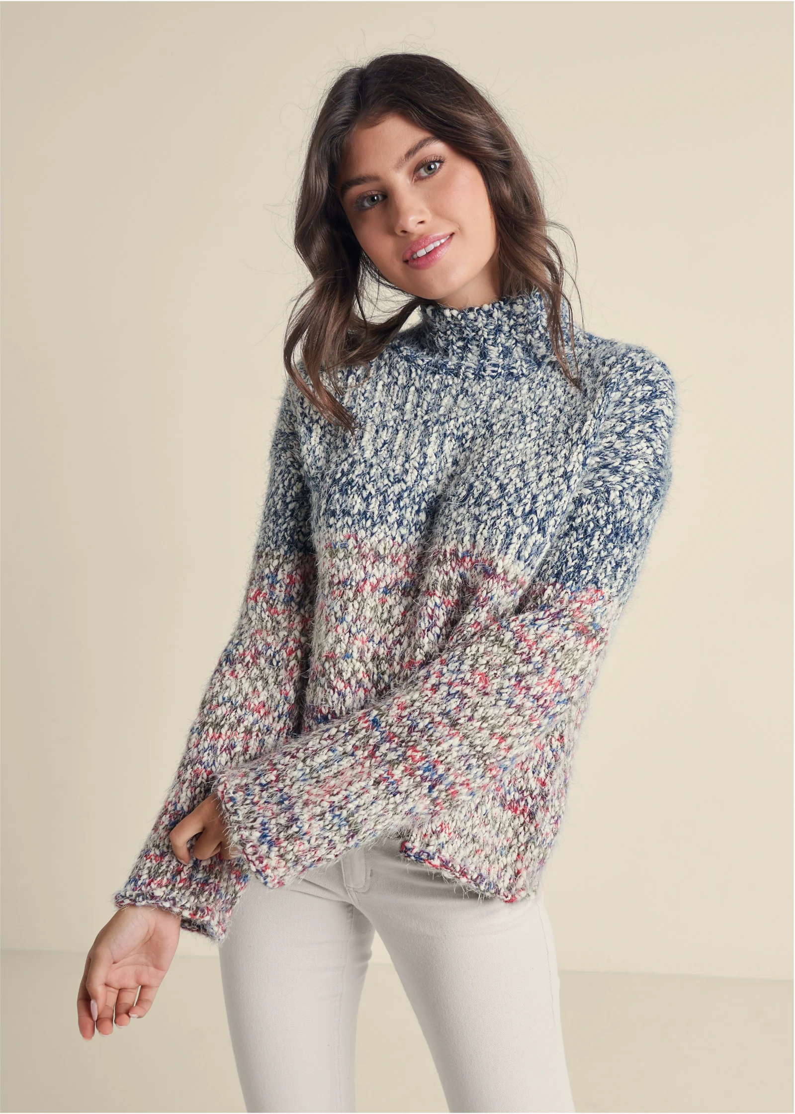 Marled colorblock turtleneck sweater - Blue Multi