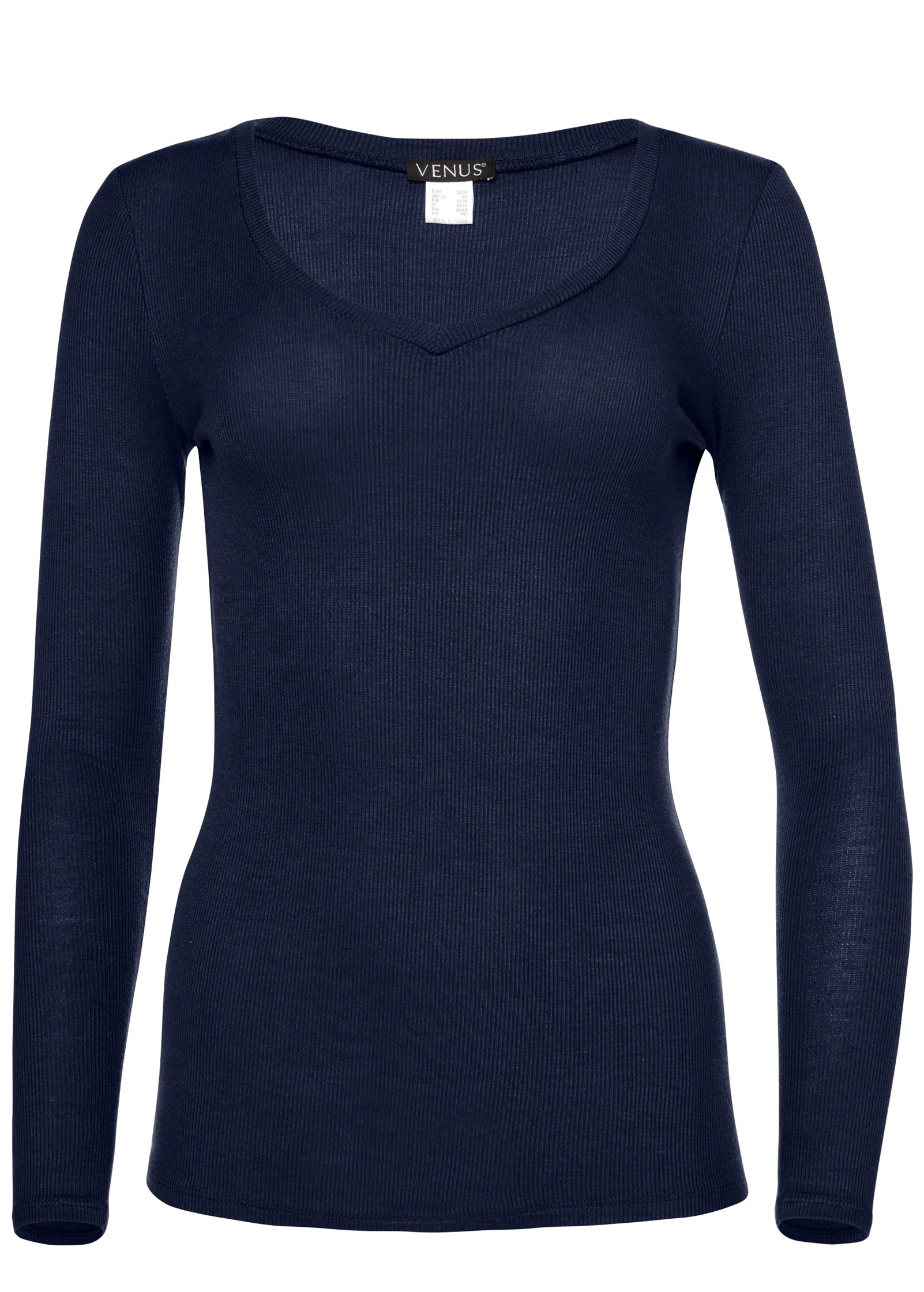 Ribbed V-neck top - Navy