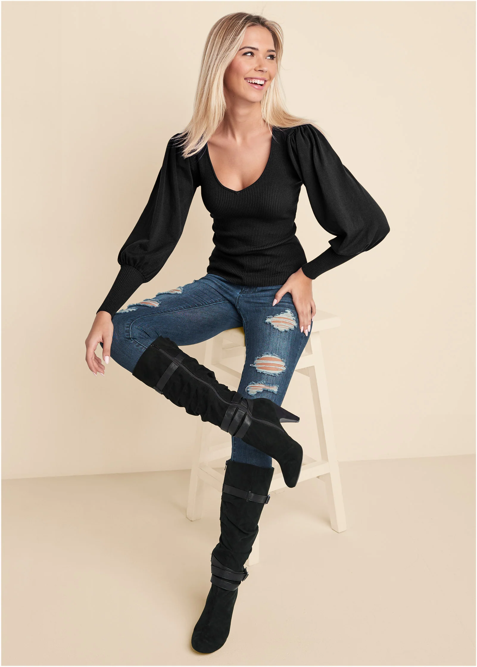 Puff sleeve sweater - Black