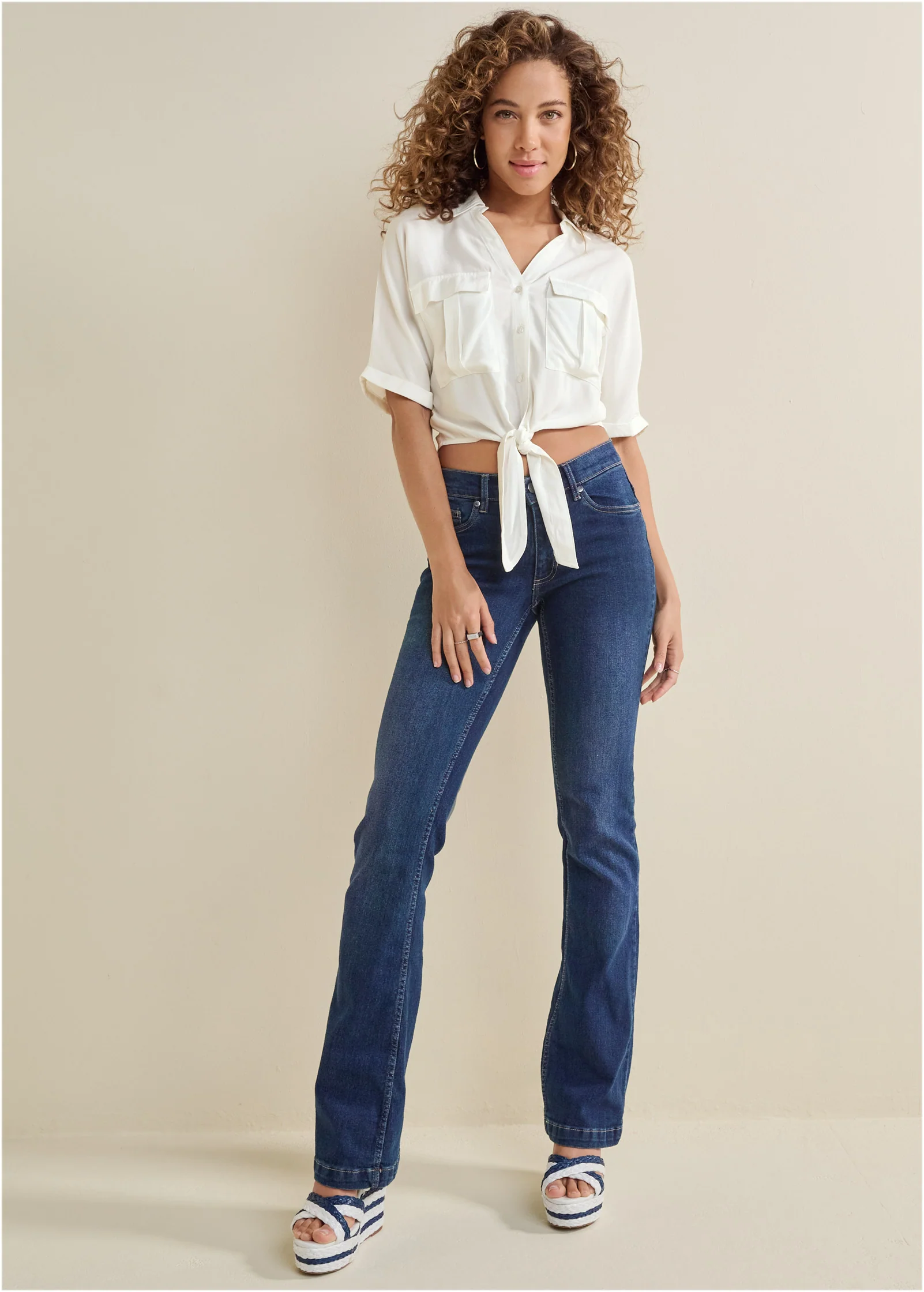 Cropped button-up top - White