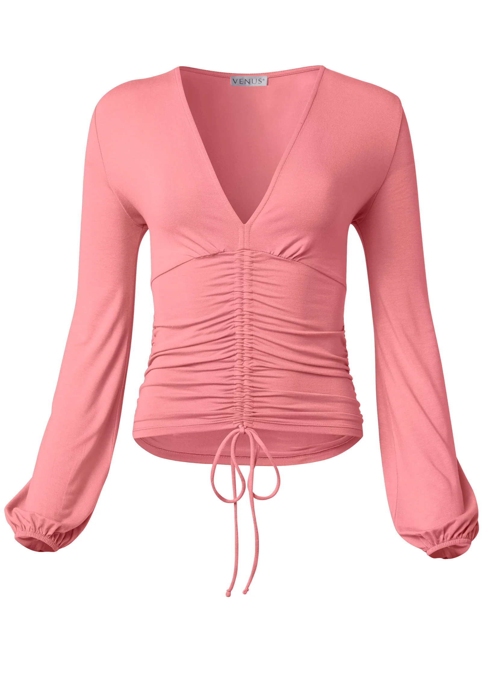 Ruched V-neck top - Coral