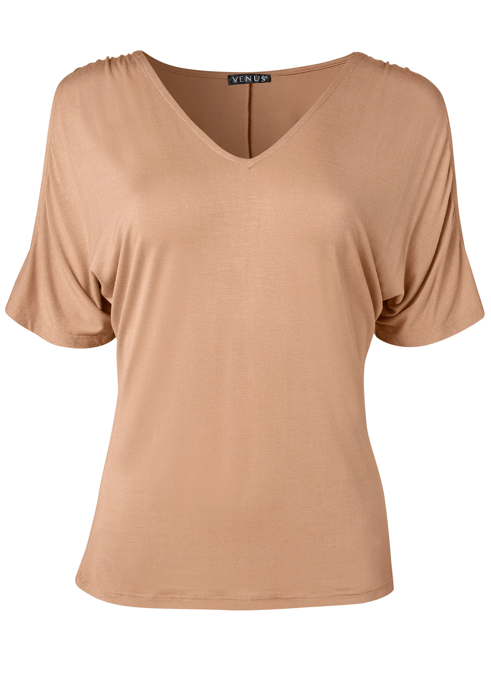 Cold-shoulder V-neck top - Tan