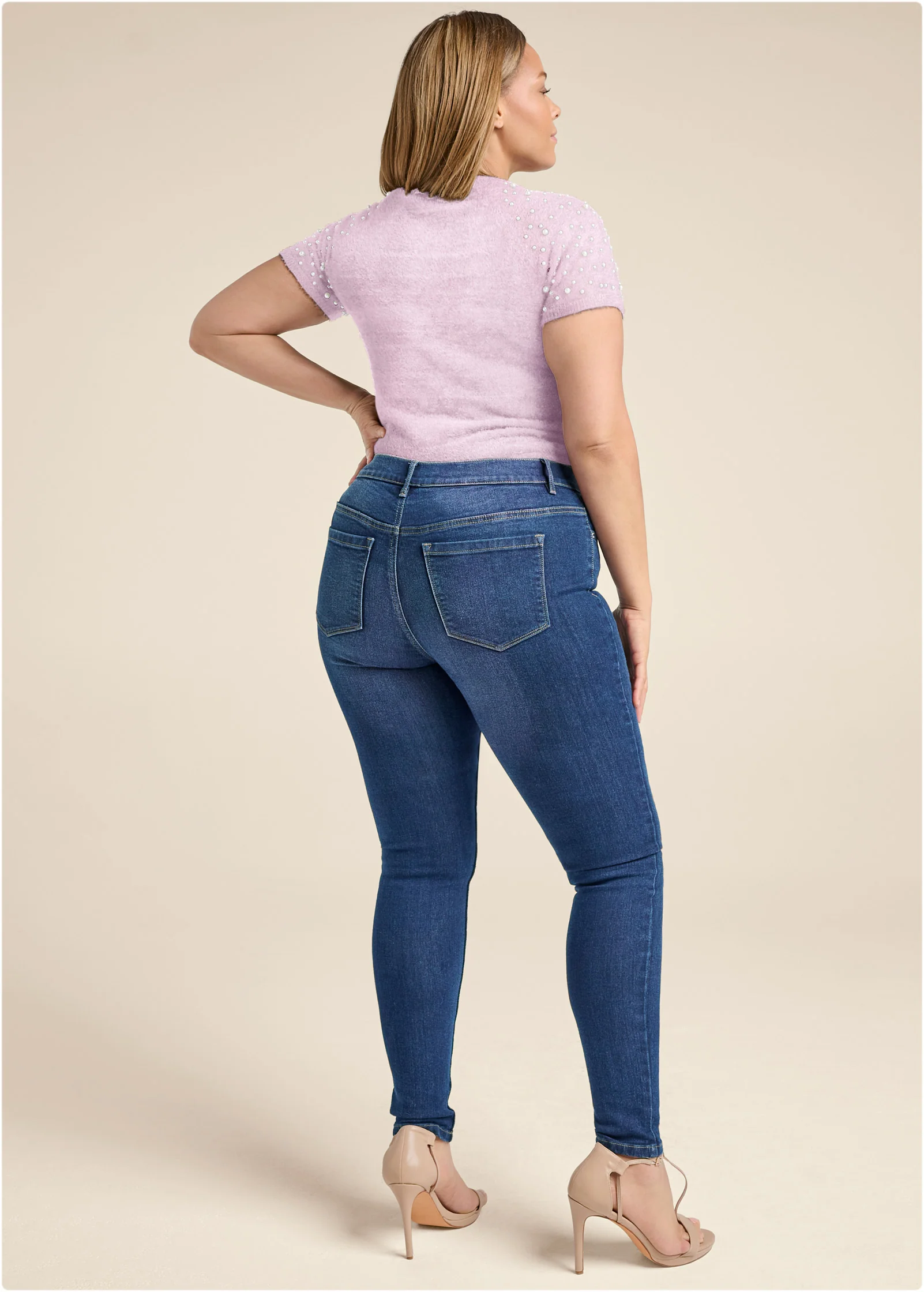 Cozy short sleeve pearl accent sweater - Lilac