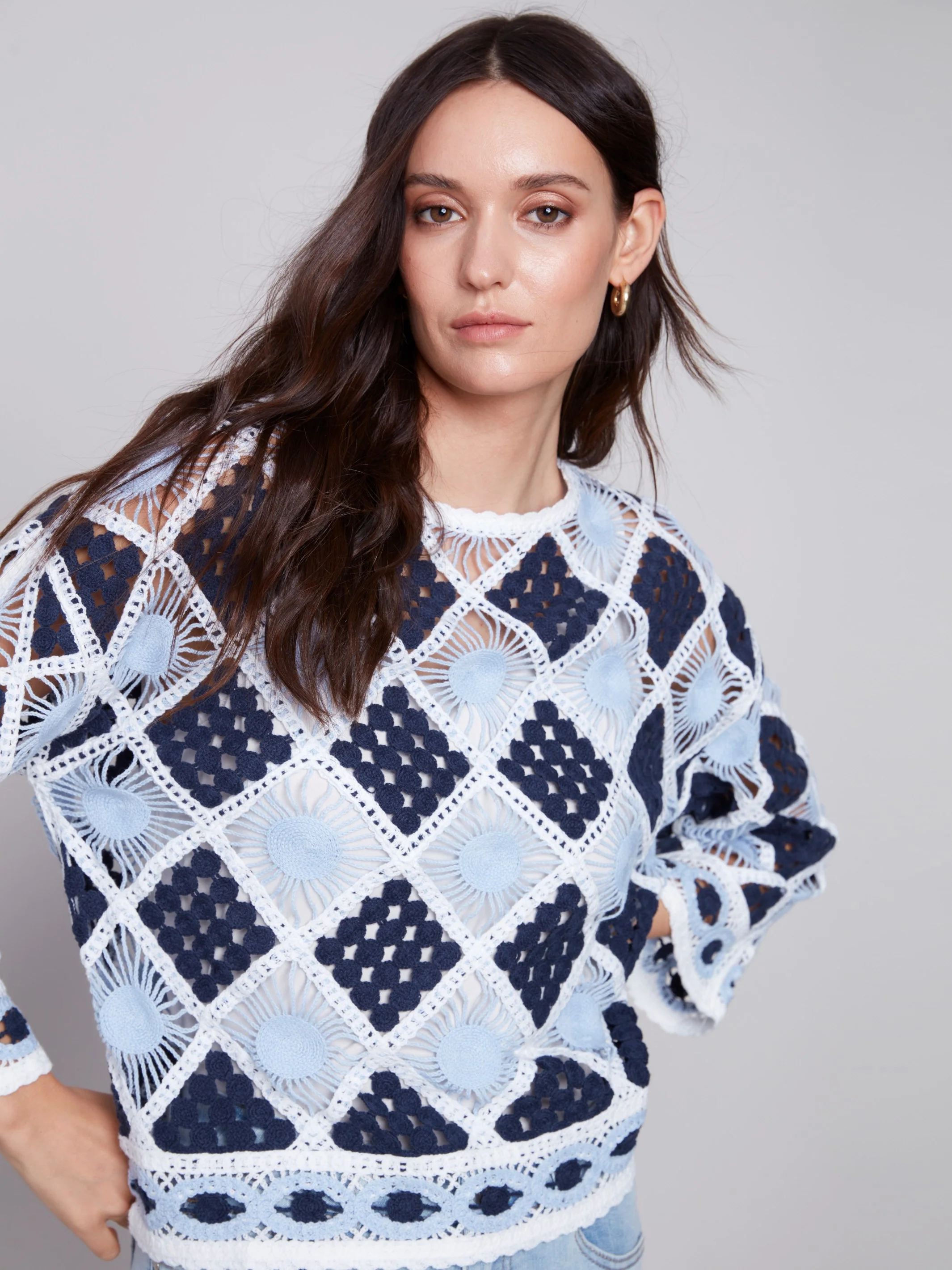 Diamond Crochet Top - Navy