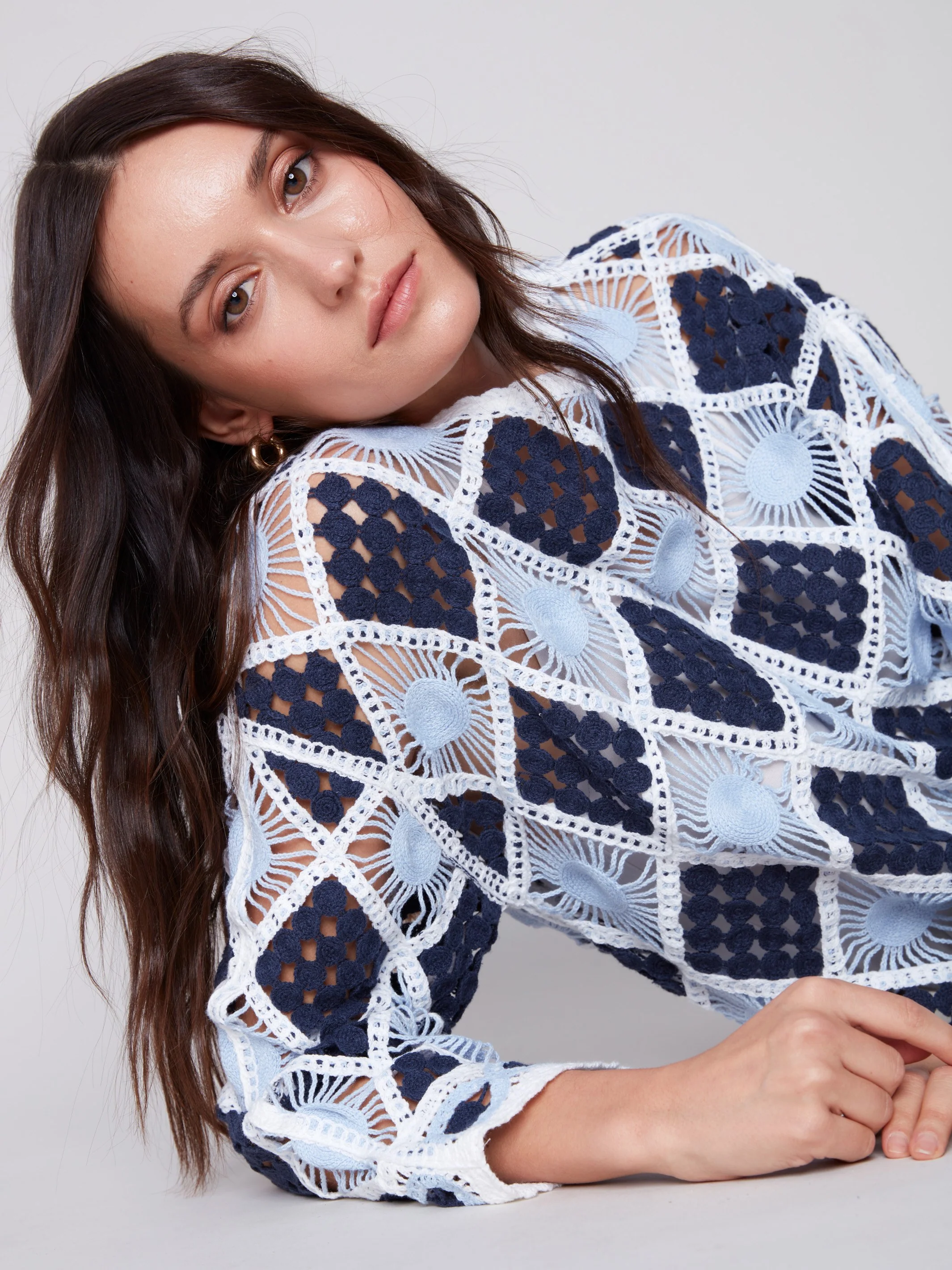 Diamond Crochet Top - Navy