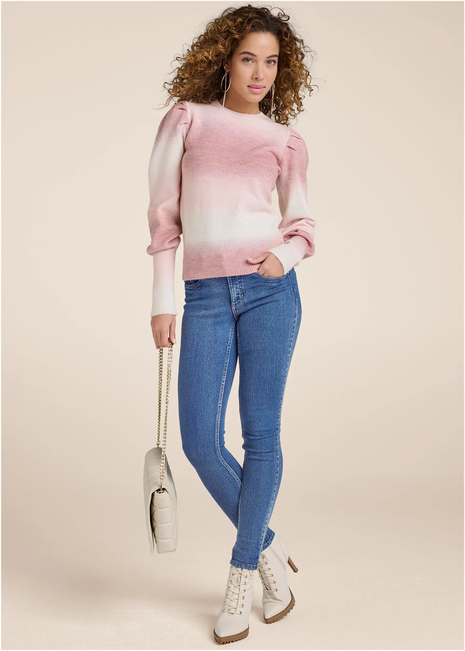 Ombre Balloon Sleeve Sweater  - Pink Multi