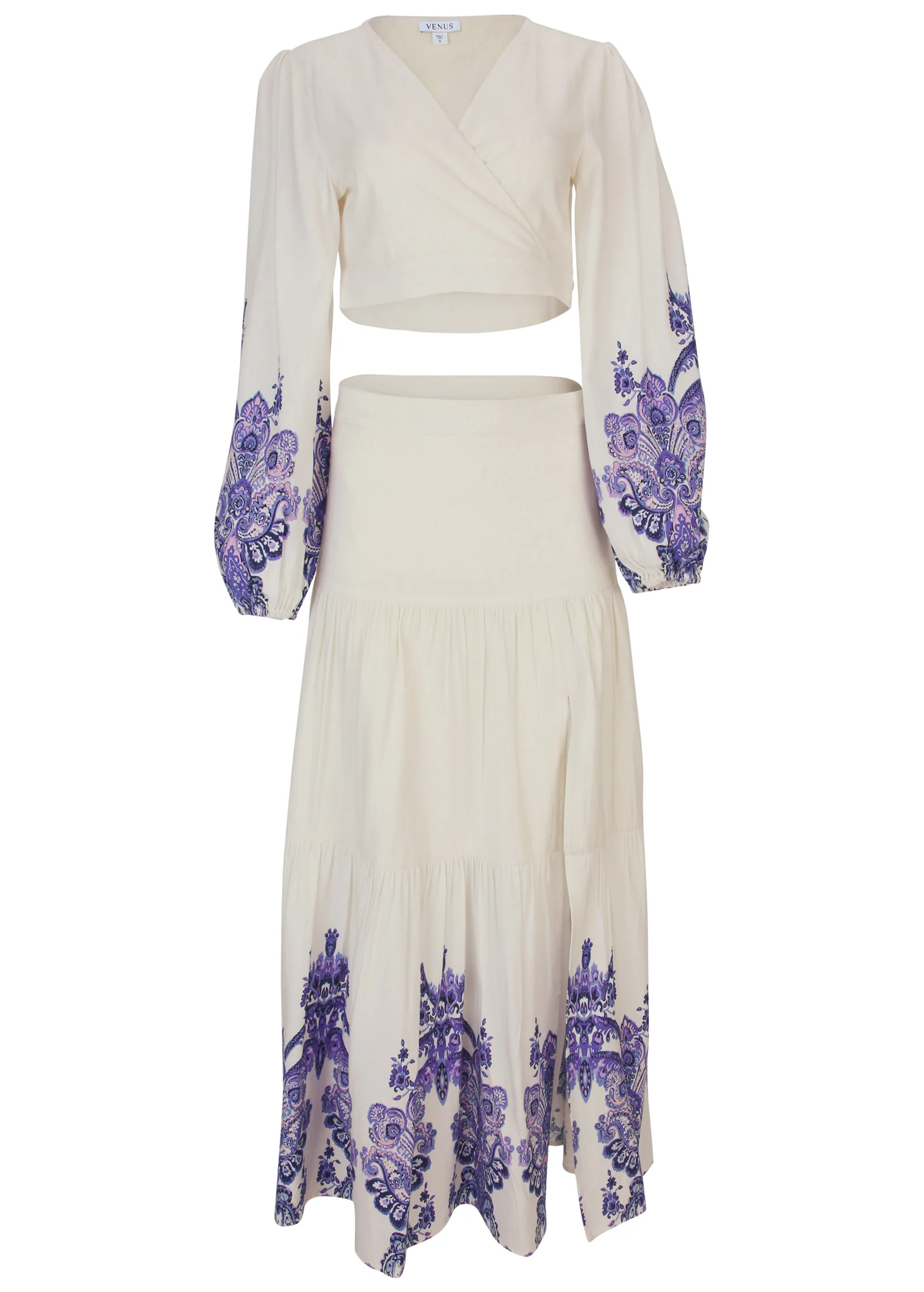 Printed two-piece set - Purple Paisley Border