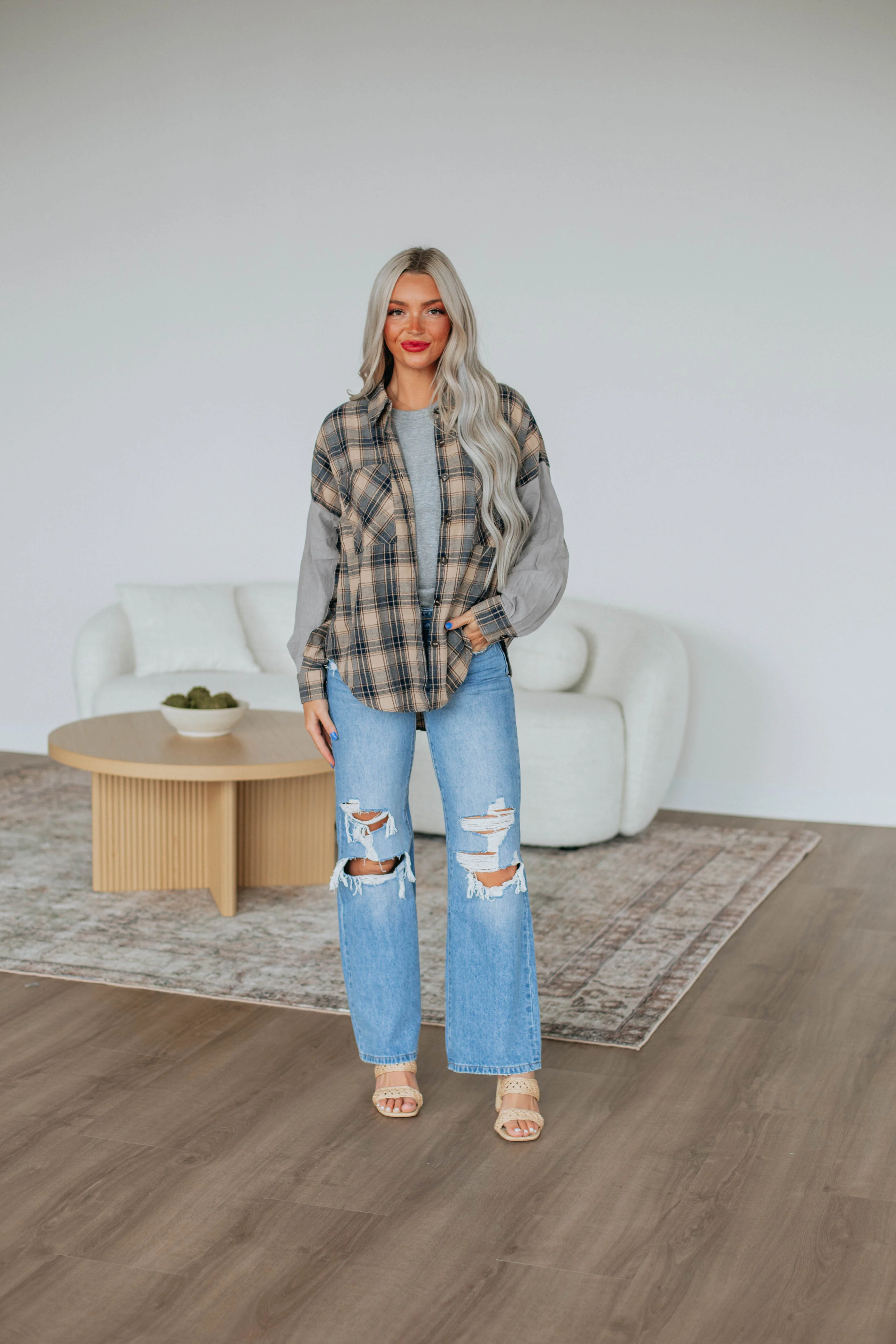 Tanner Flannel Top - Steel Blue Mix