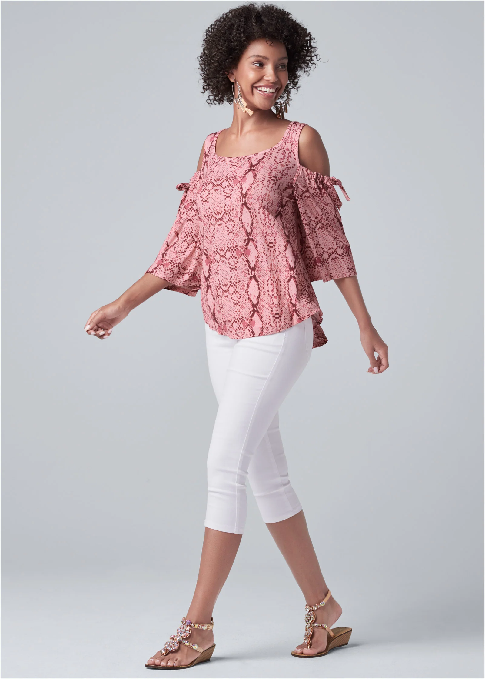 Paradise python cold-shoulder top - Pink Multi