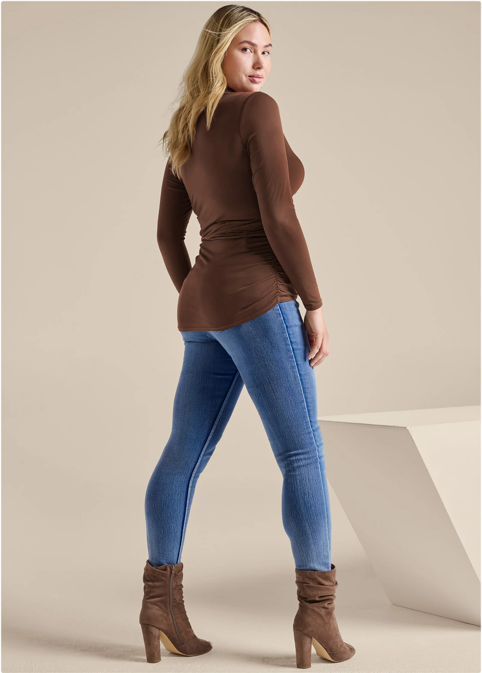 Snap front collared top - Brown