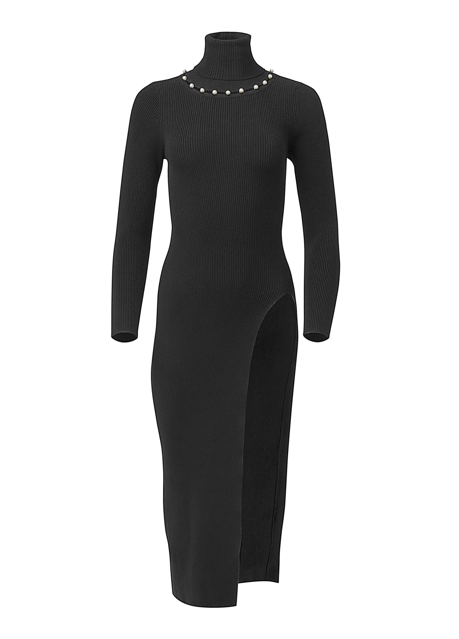 Pearl detail turtleneck - Black