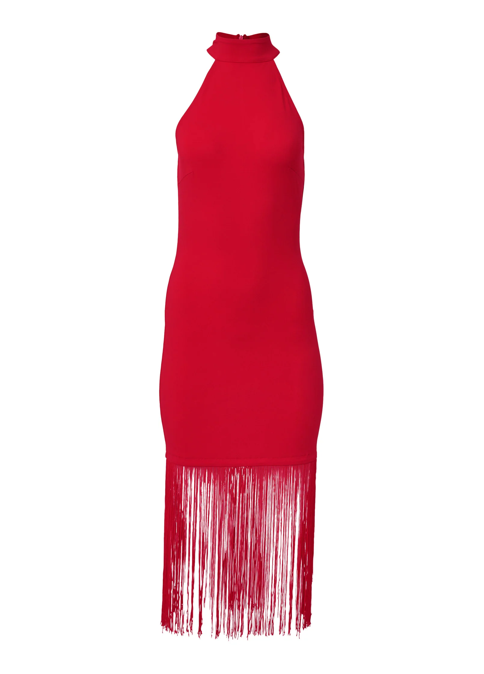 High neck fringe dress - Red