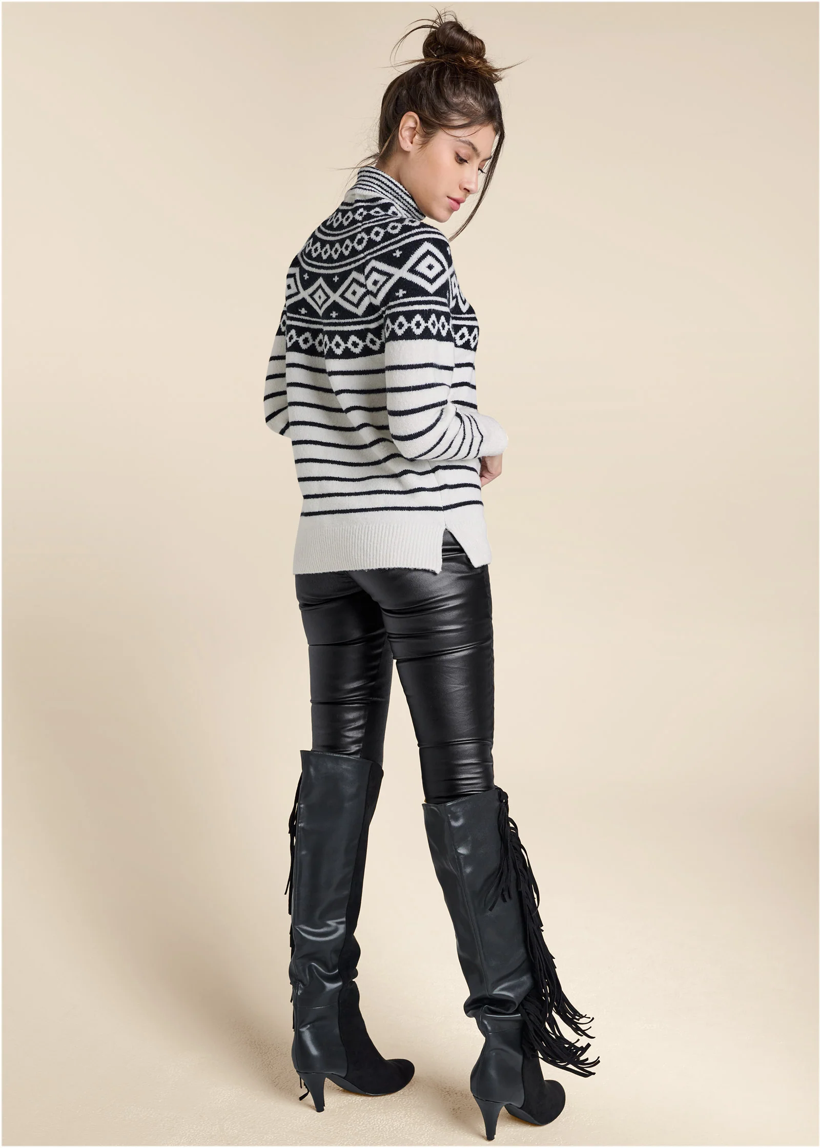 Fair Isle turtleneck sweater - White & Black