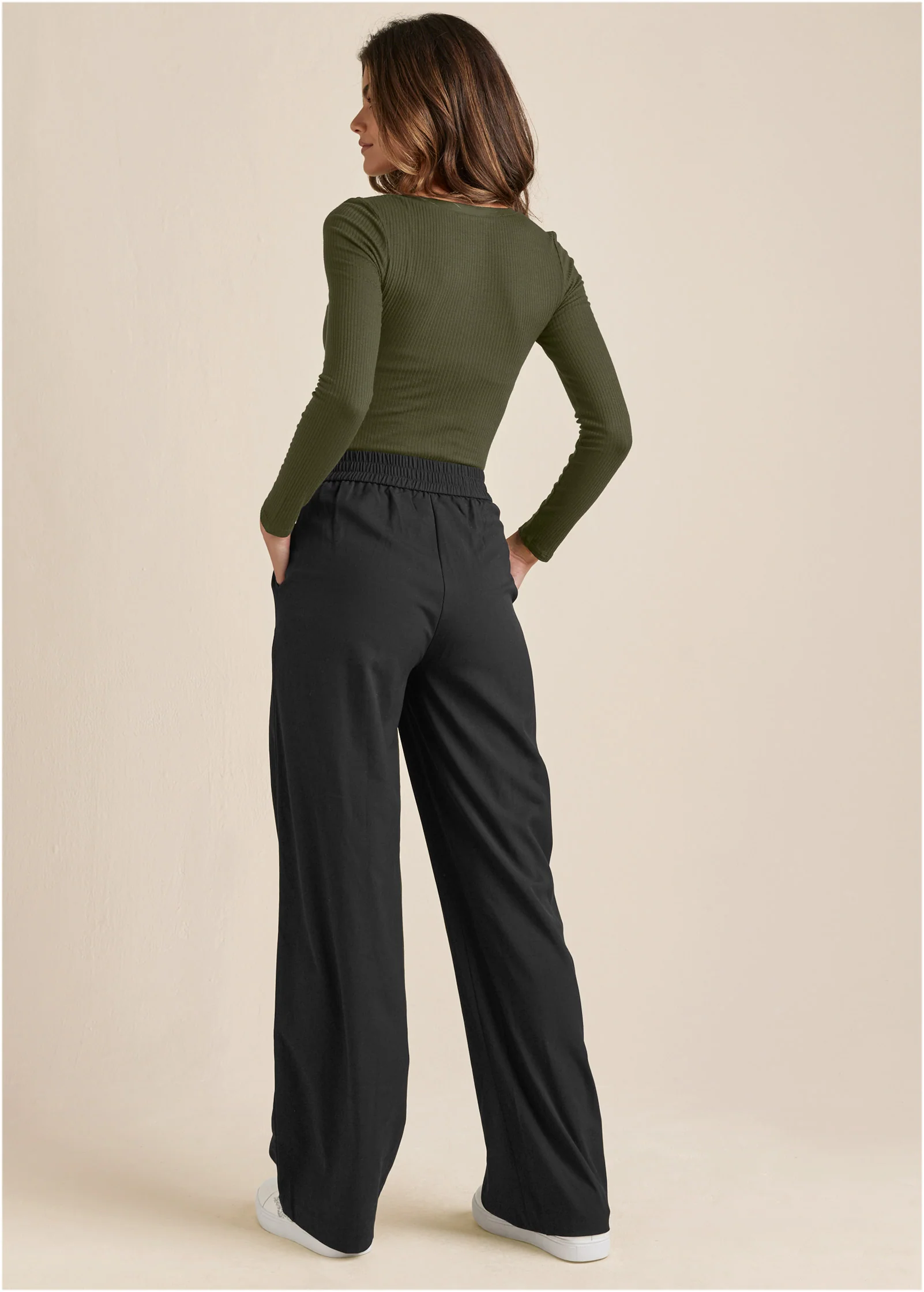 Ribbed Henley top - Olive