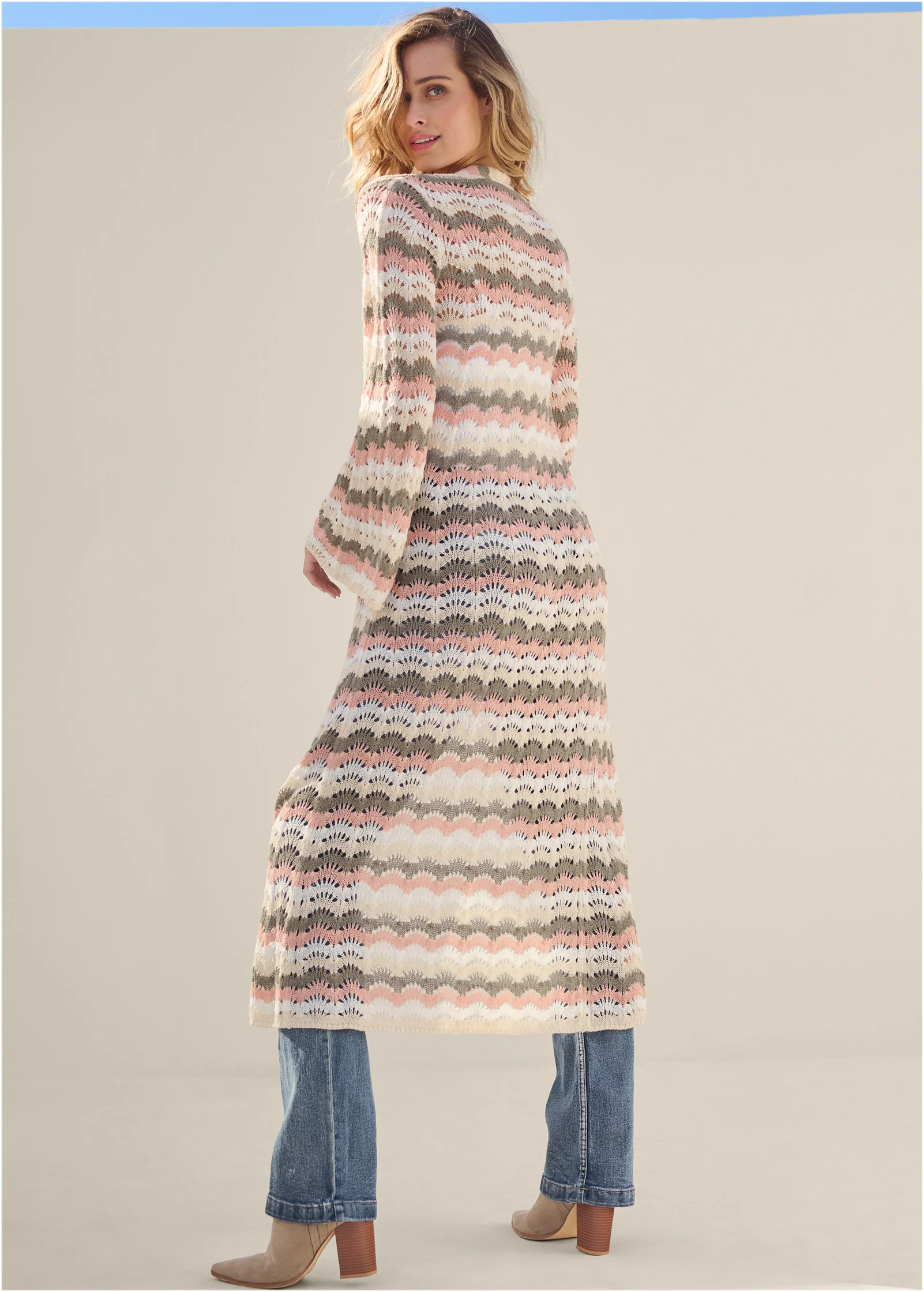 Pointelle striped duster - Off White Multi