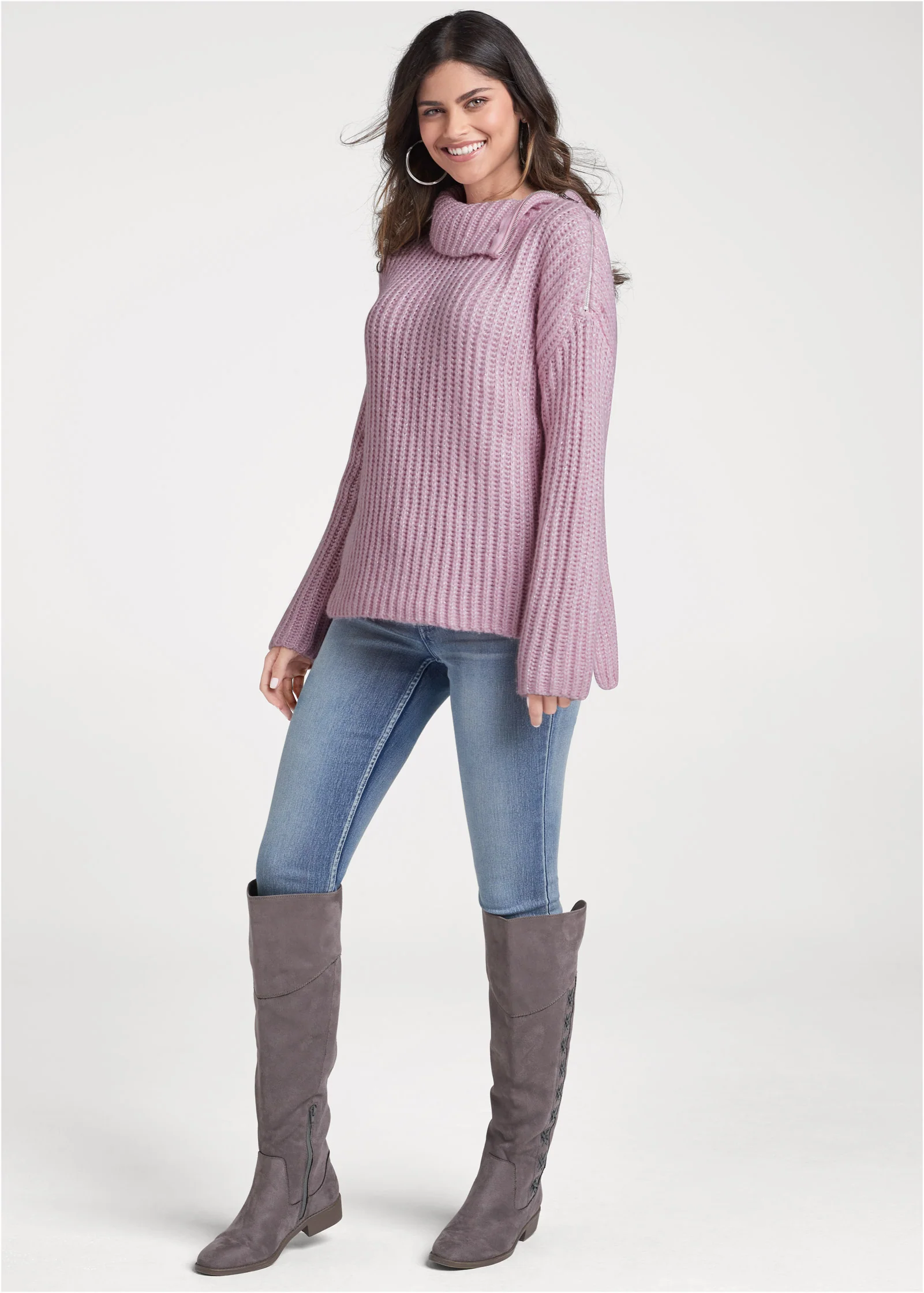 Zipper detail sweater - Pink