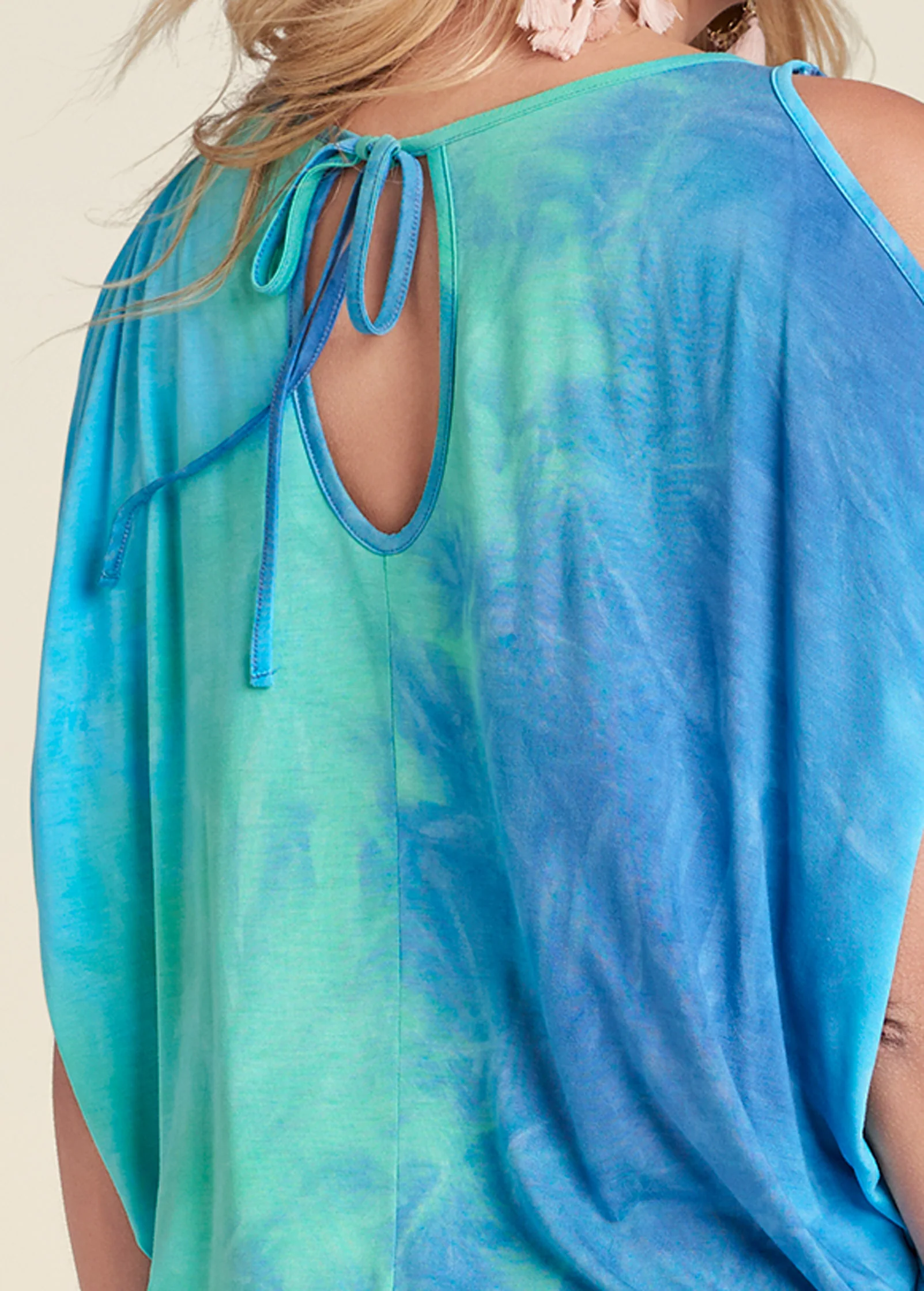 Tie dye cold-shoulder top - Blue Multi