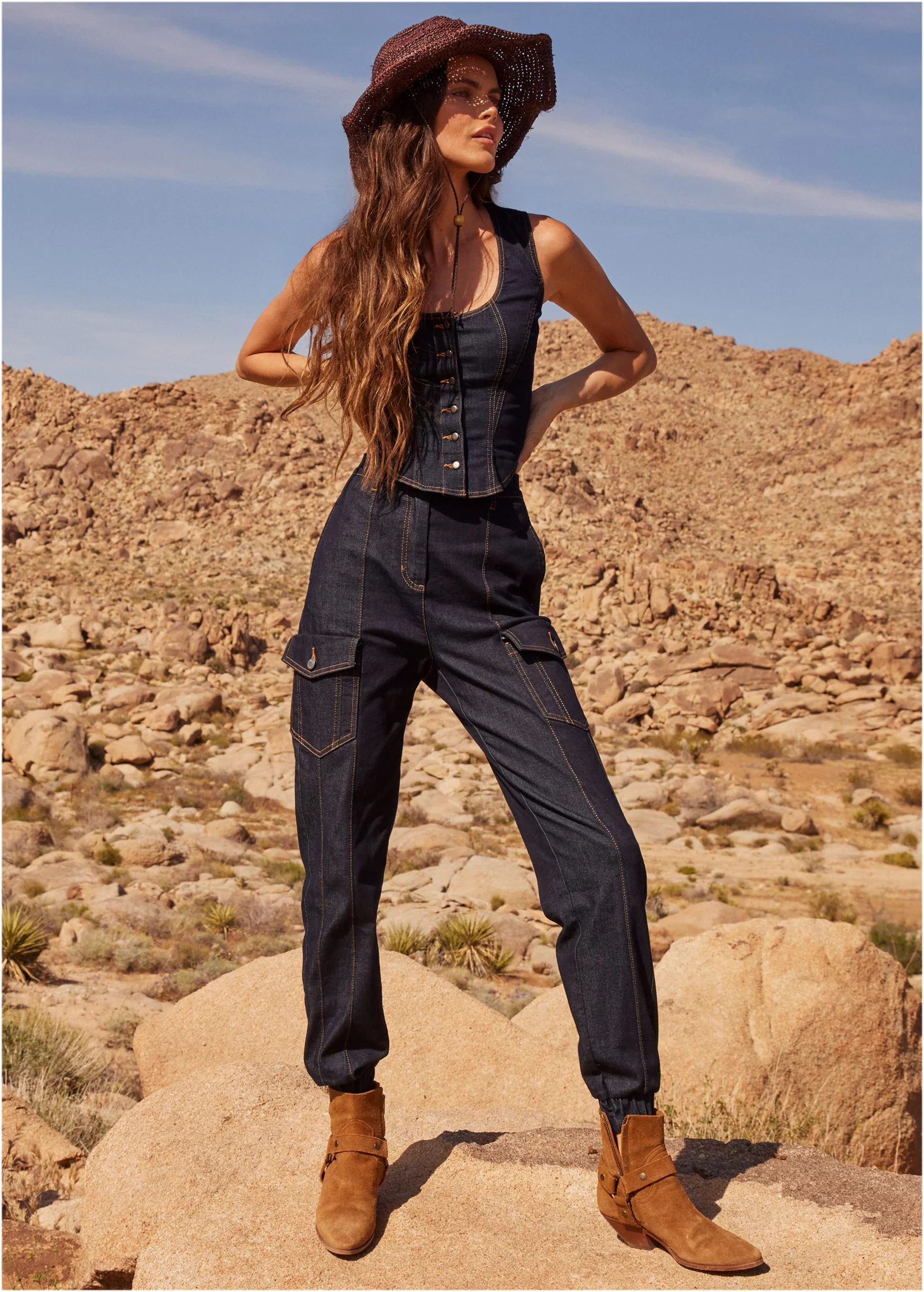 Button-up denim corset top - Medium Wash