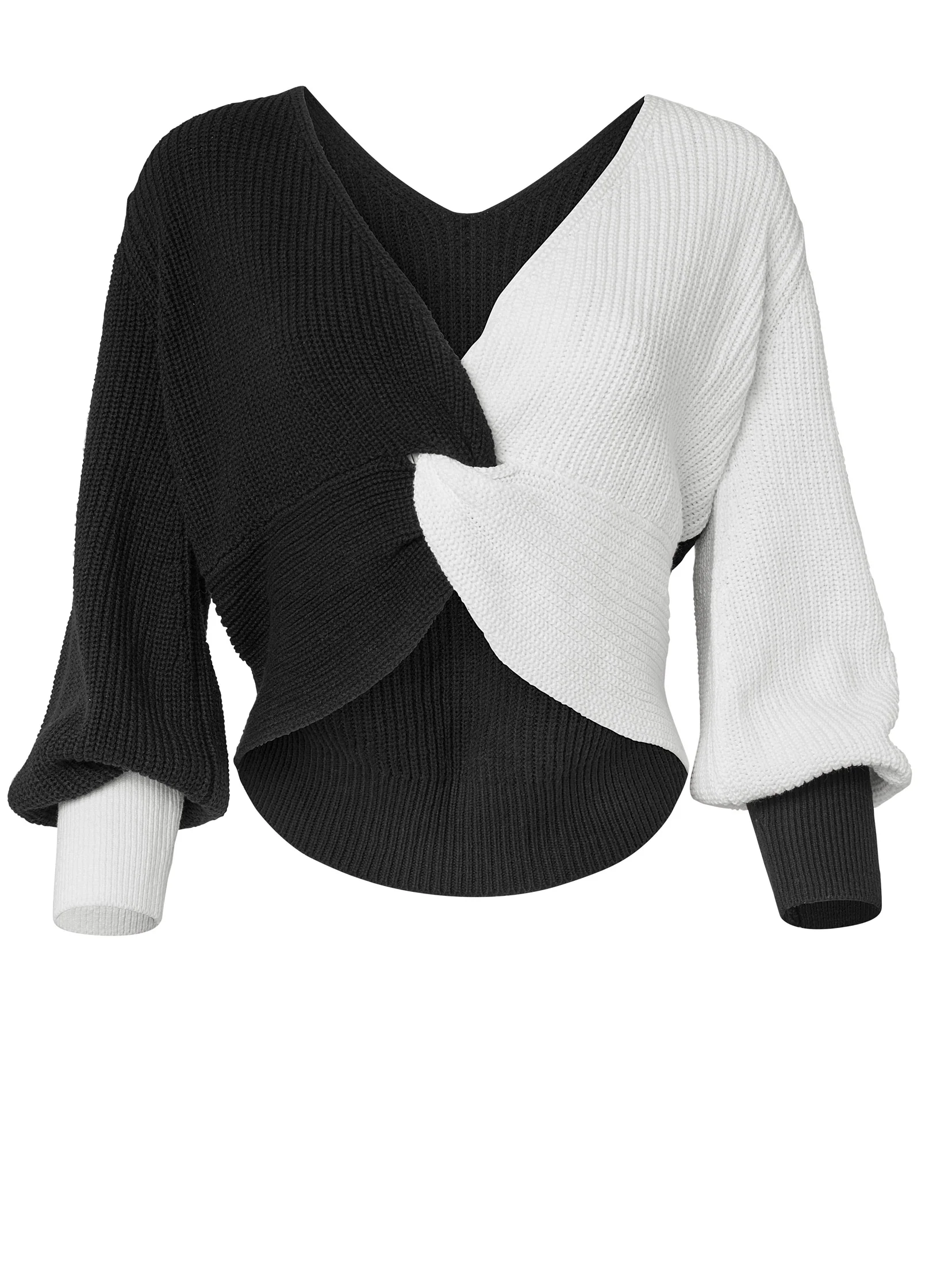 Twist V-back sweater - Off White & Black