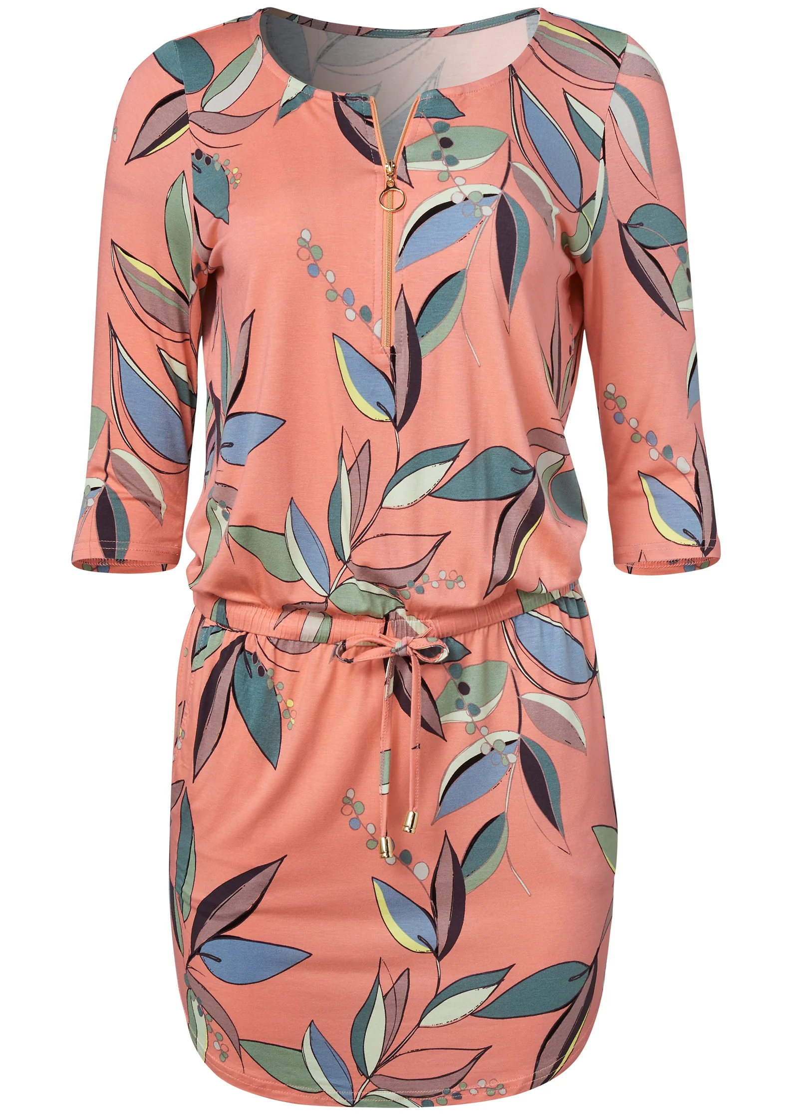 Zip detail printed dress - Orange Multi