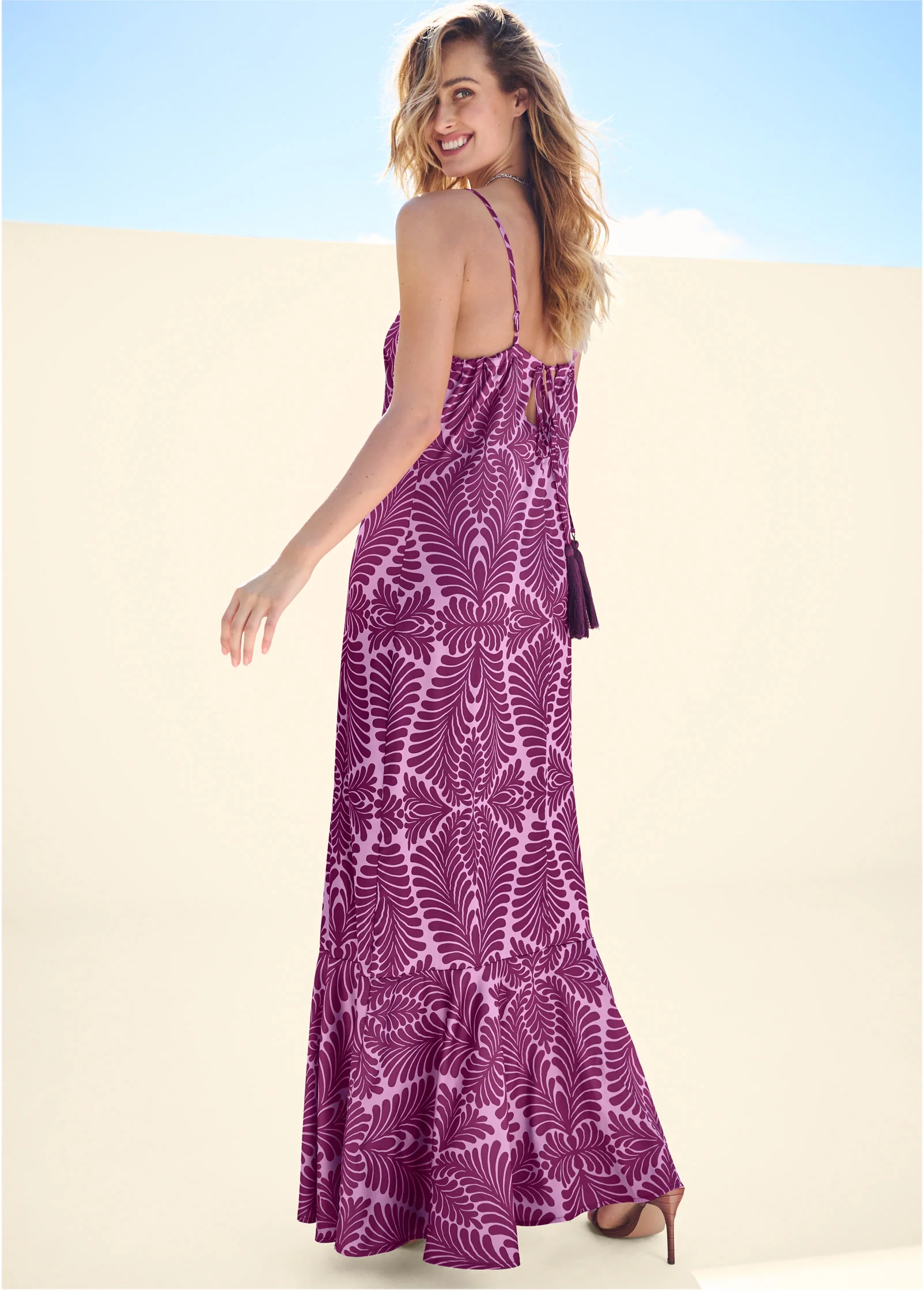 Tassel tie-back maxi dress - Purple Multi